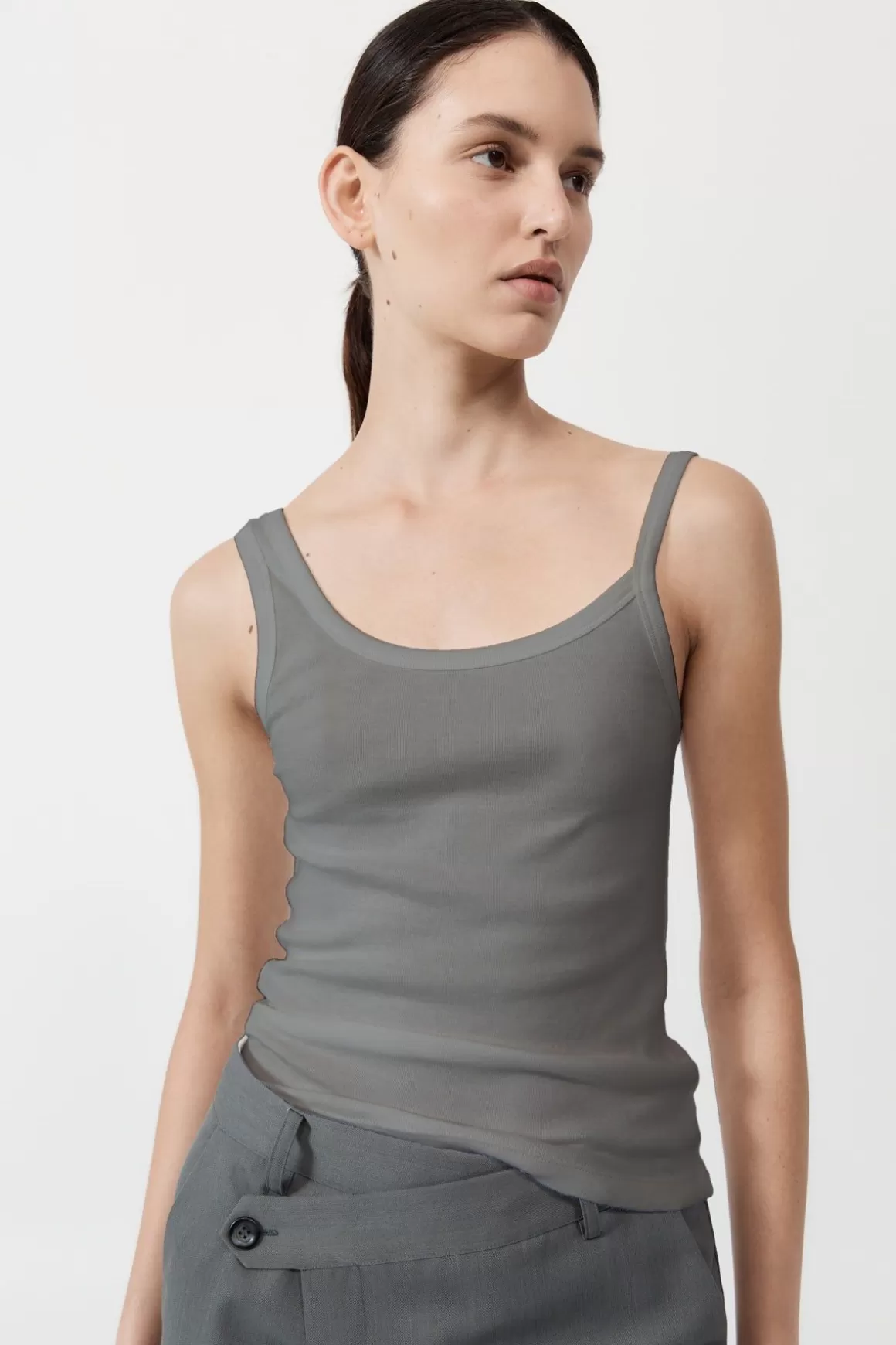 St. Agni Organic Cotton Asymm Tank - Pewter Grey