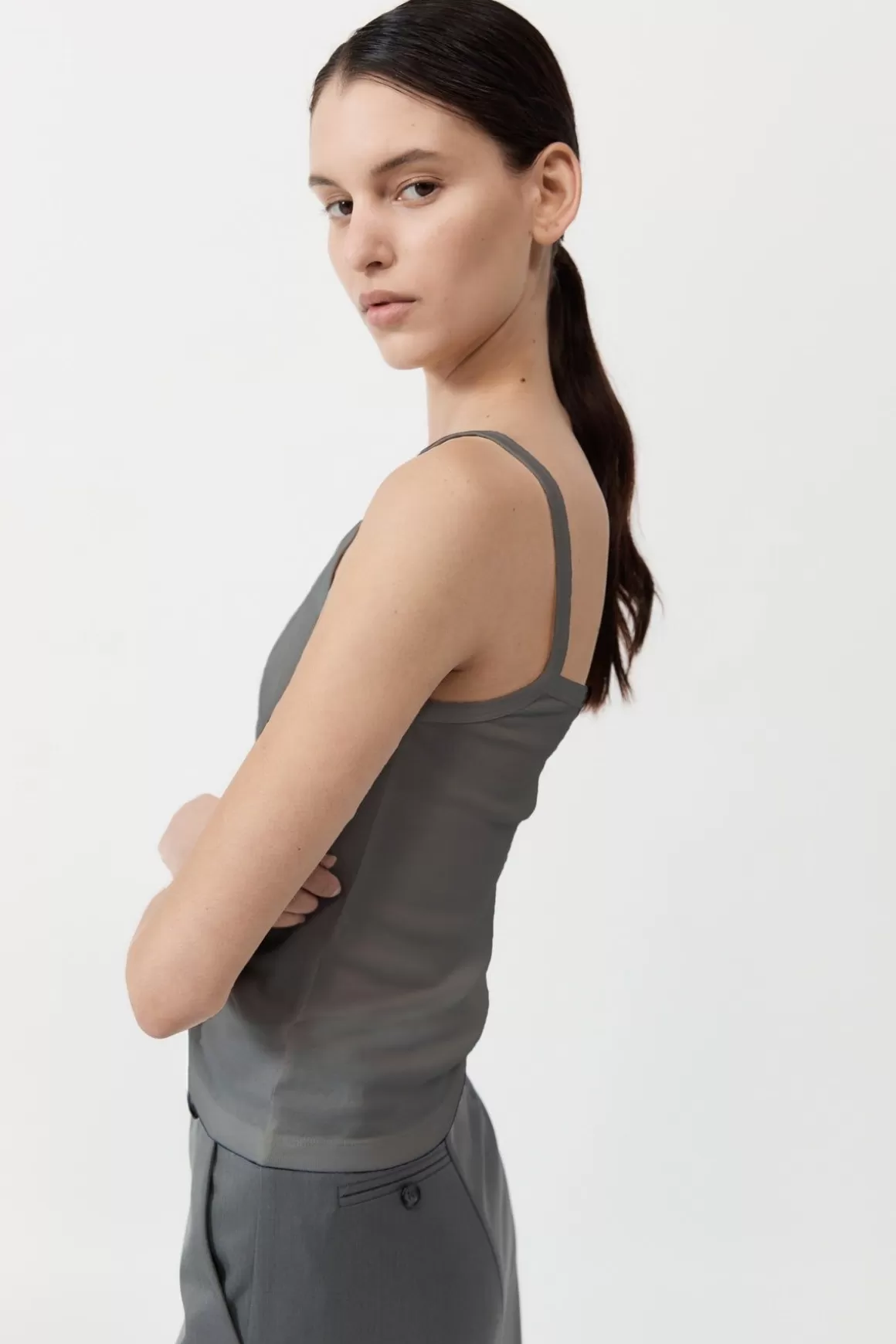 St. Agni Organic Cotton Asymm Tank - Pewter Grey