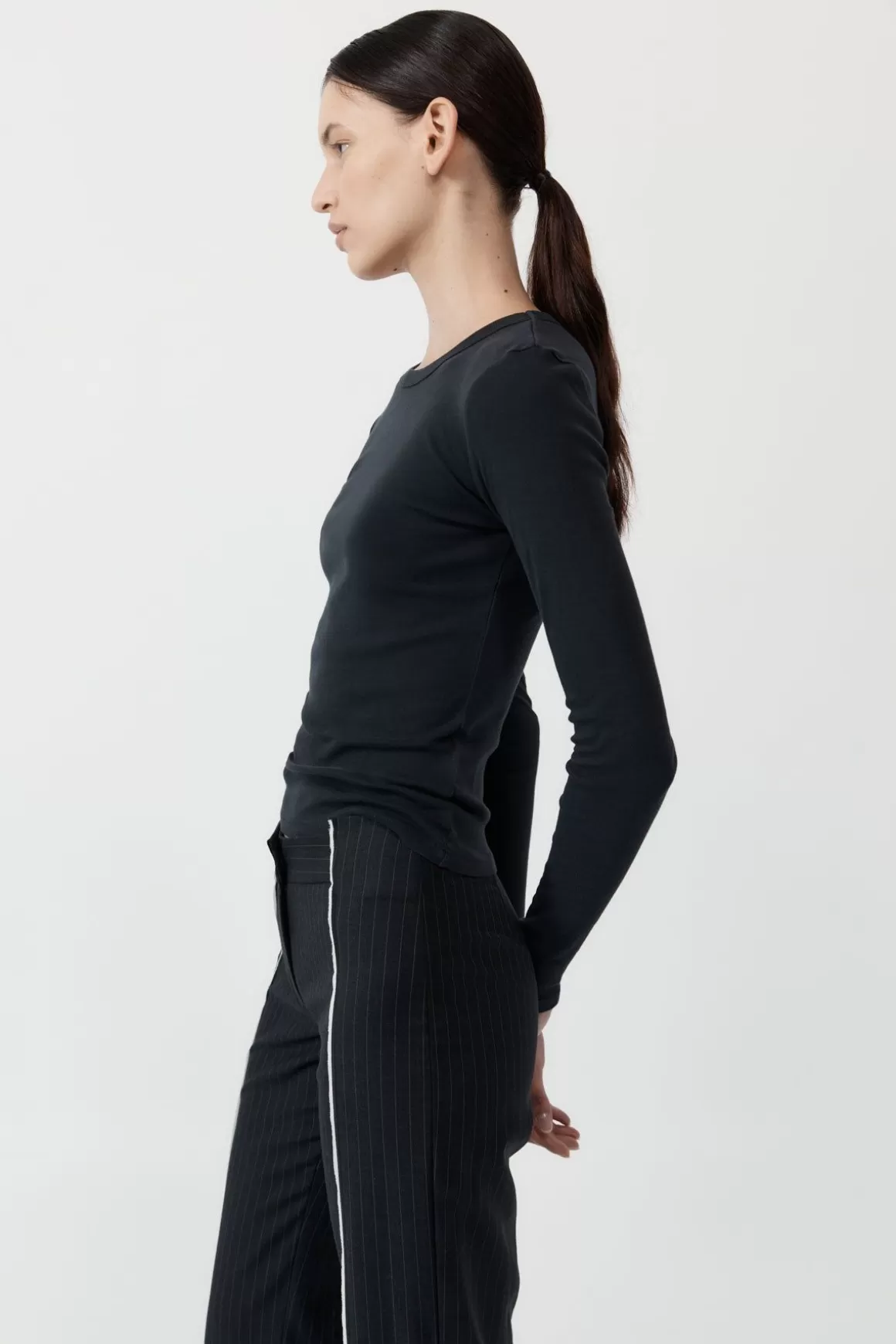 St. Agni Organic Cotton Long Sleeve Top - Black