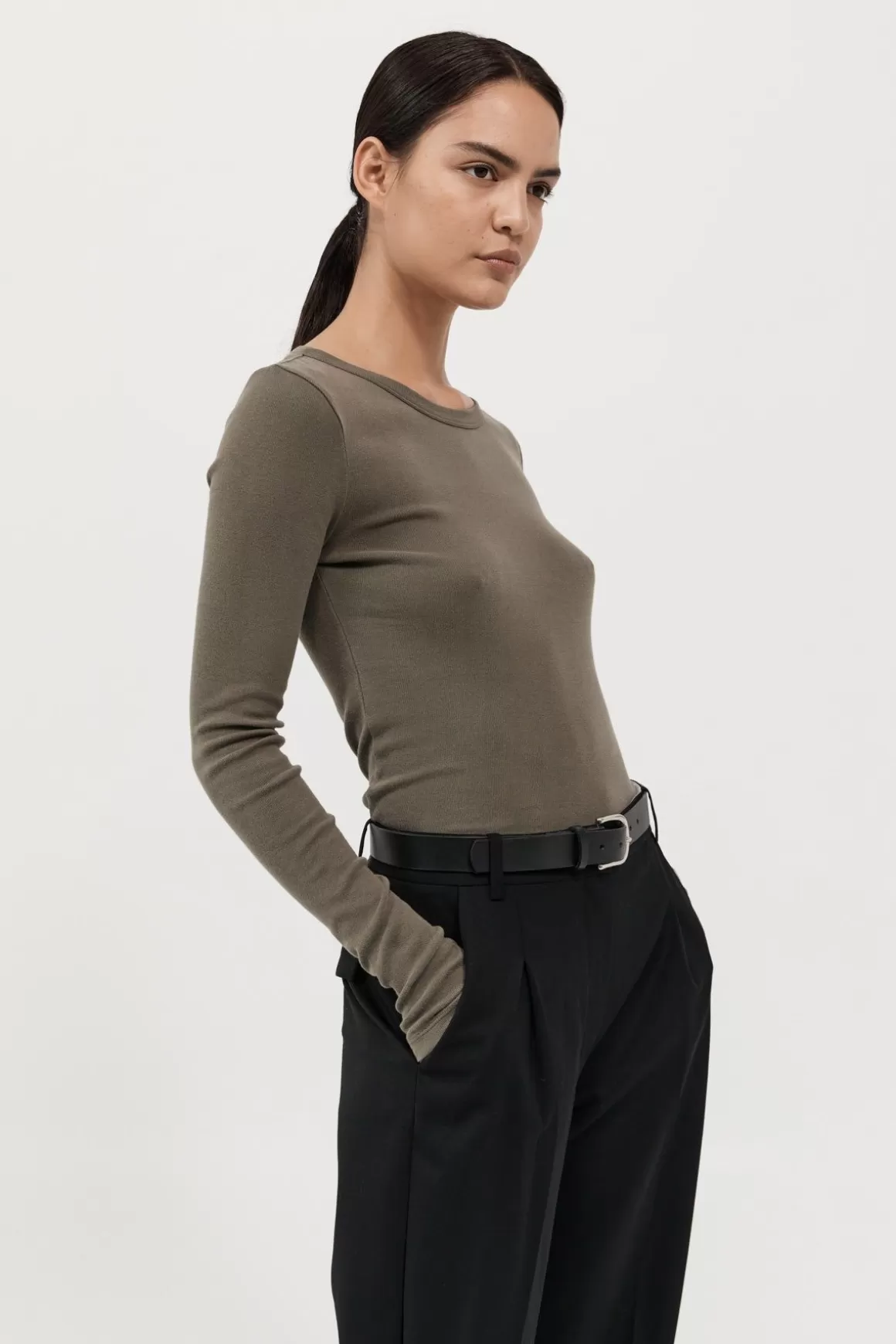 St. Agni Organic Cotton Long Sleeve Top - Kelp