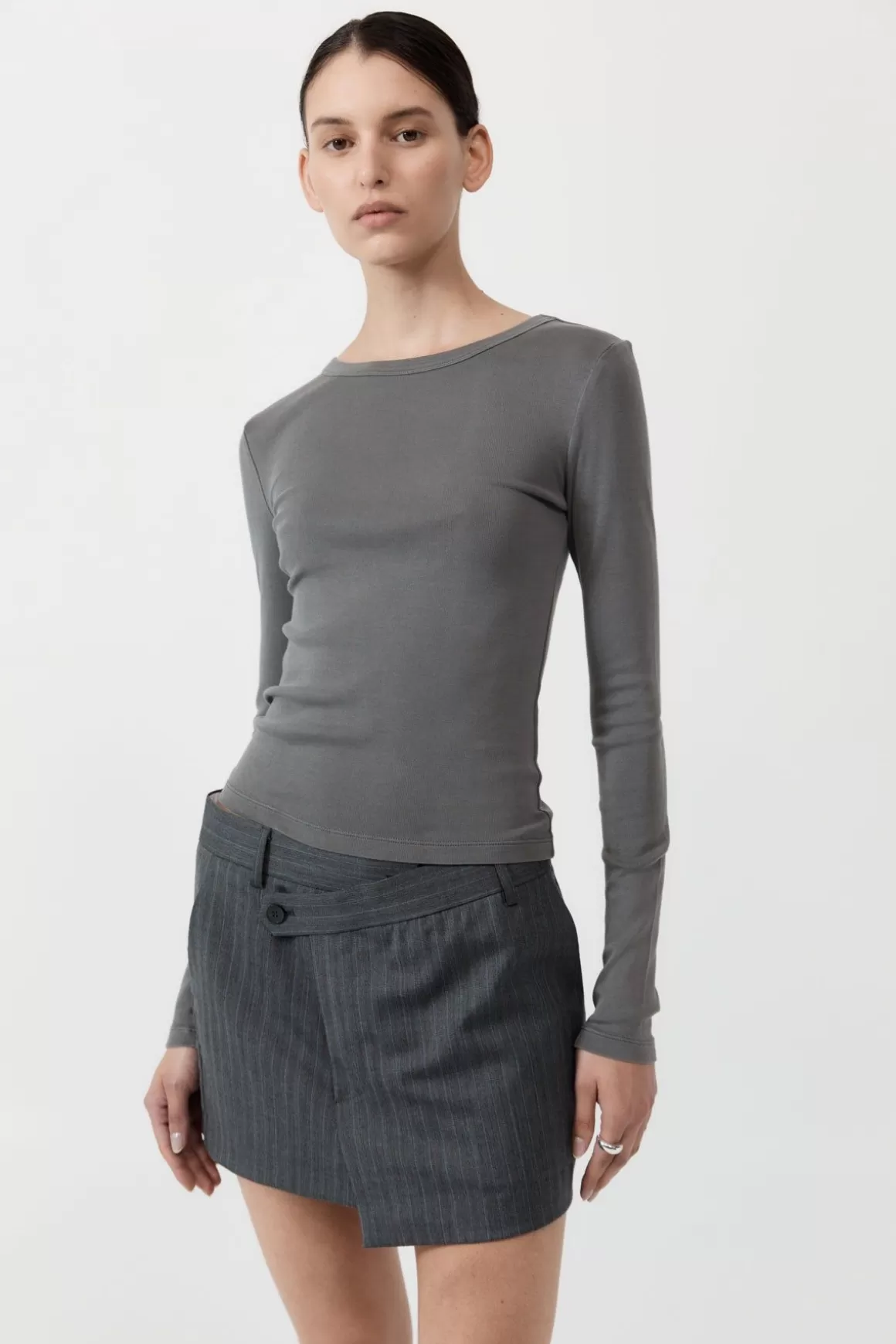 St. Agni Organic Cotton Long Sleeve Top - Pewter Grey