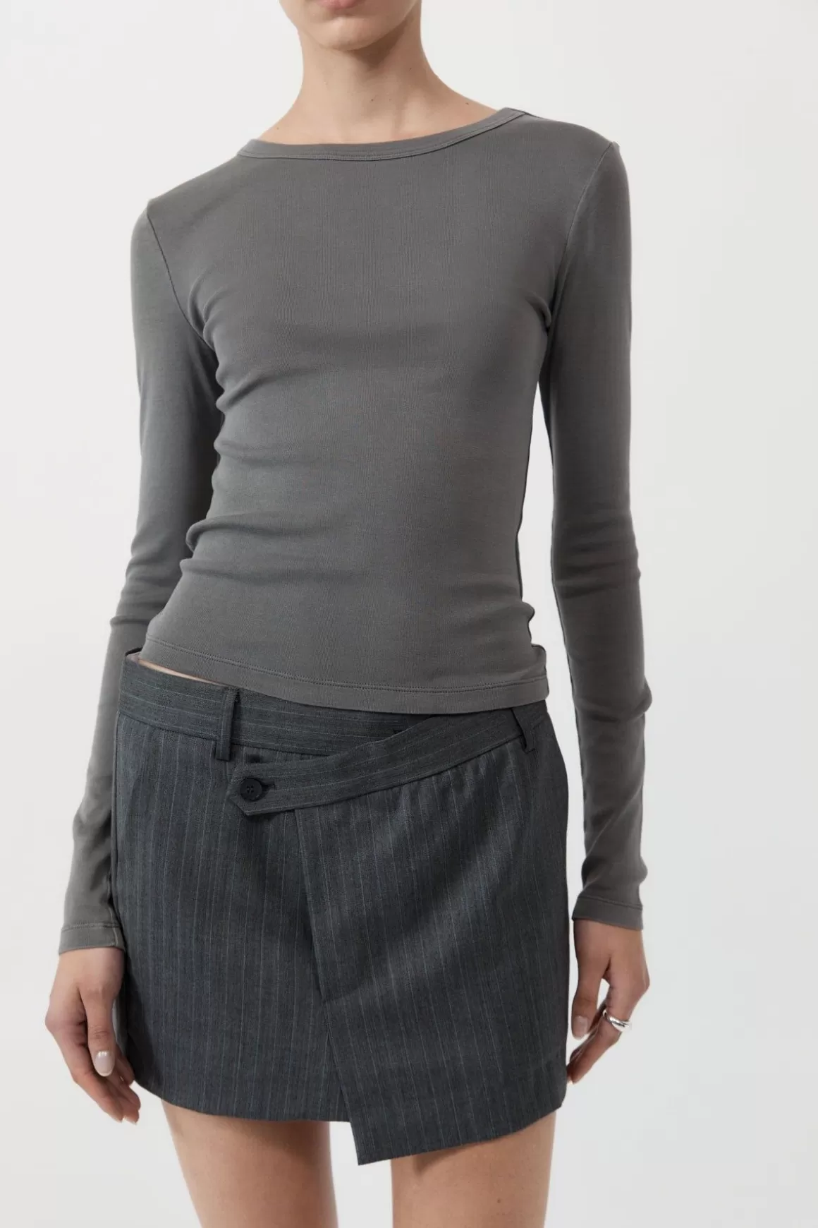 St. Agni Organic Cotton Long Sleeve Top - Pewter Grey