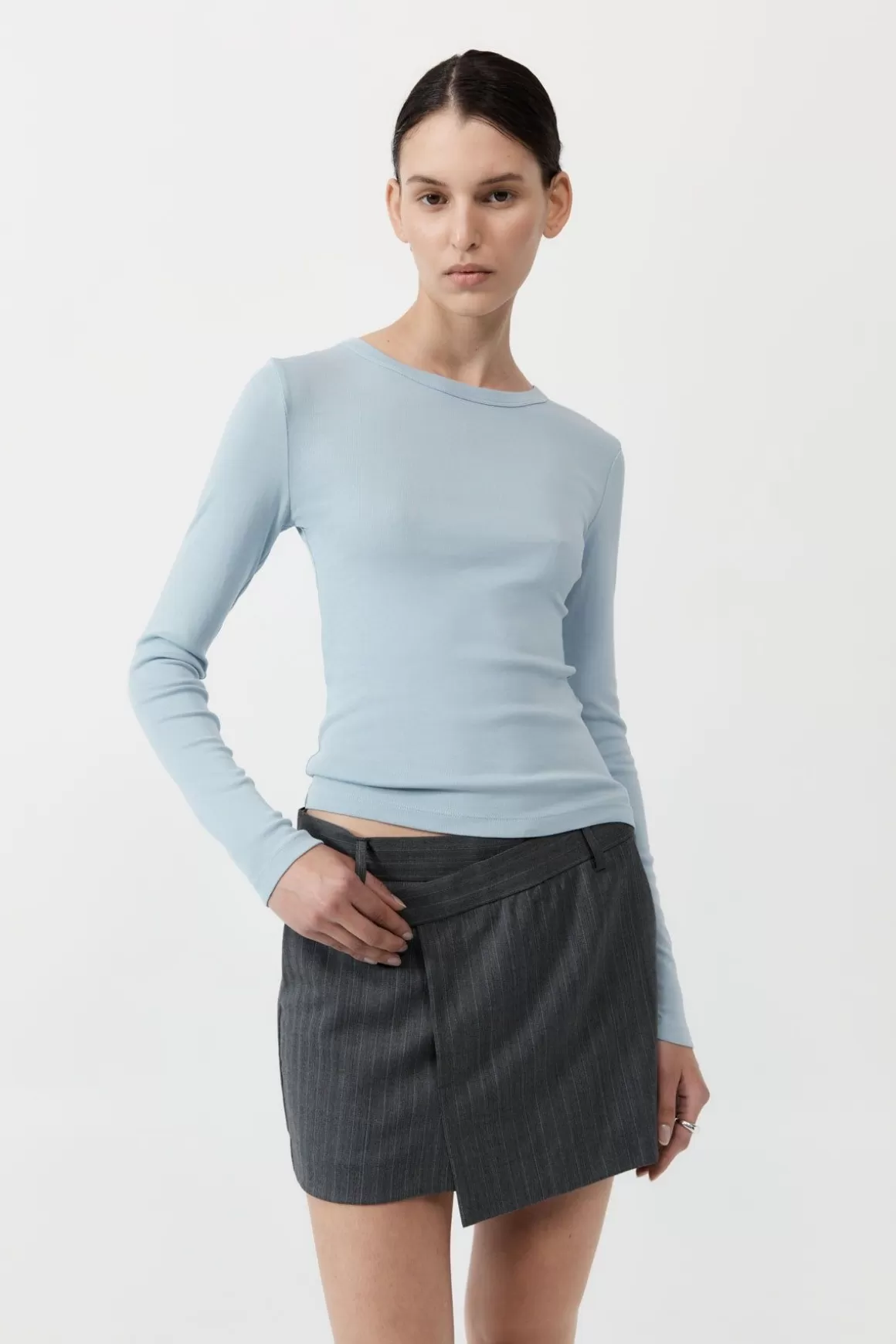 St. Agni Organic Cotton Long Sleeve Top - Stone Blue