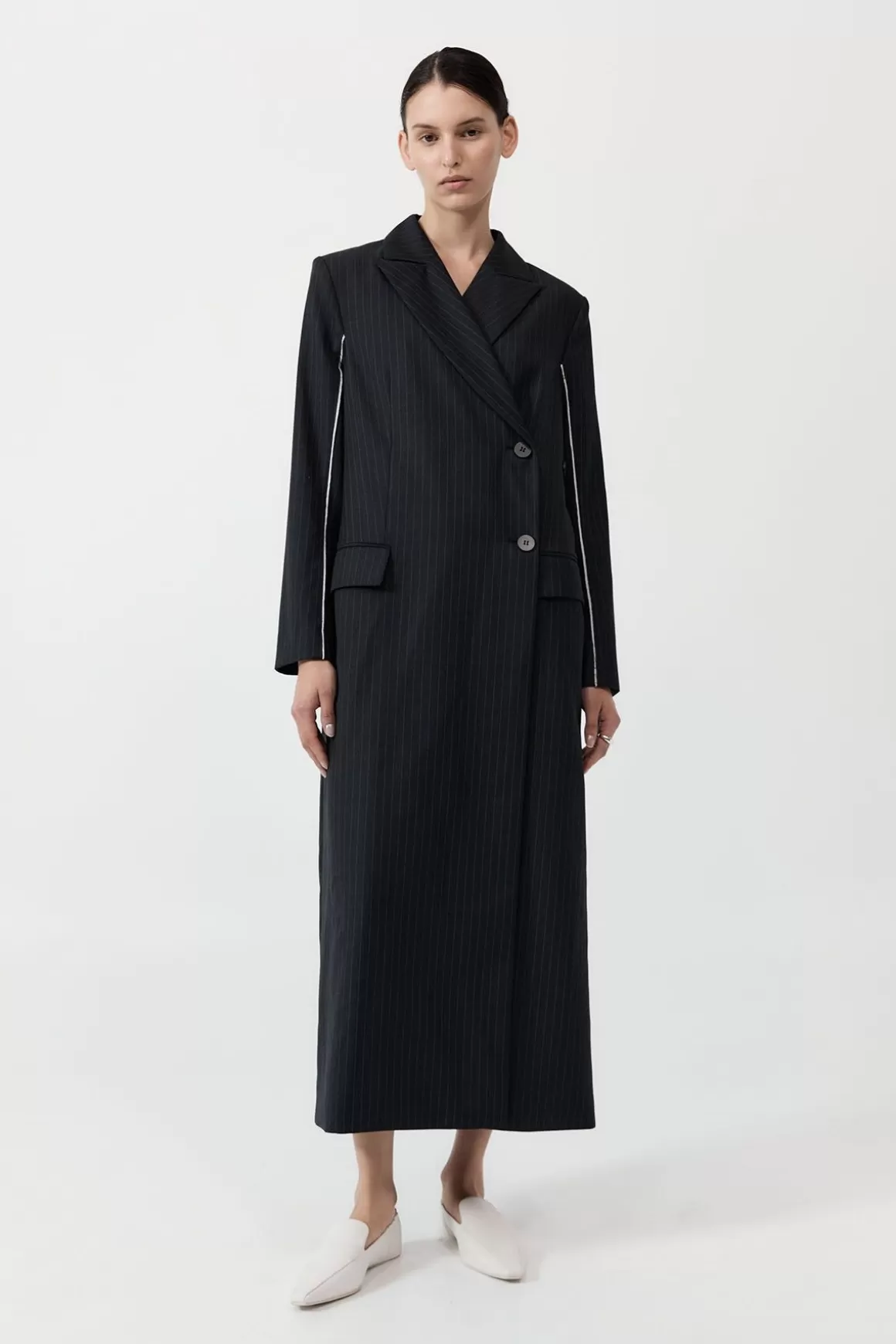 St. Agni Pinstripe Maxi Coat - Black