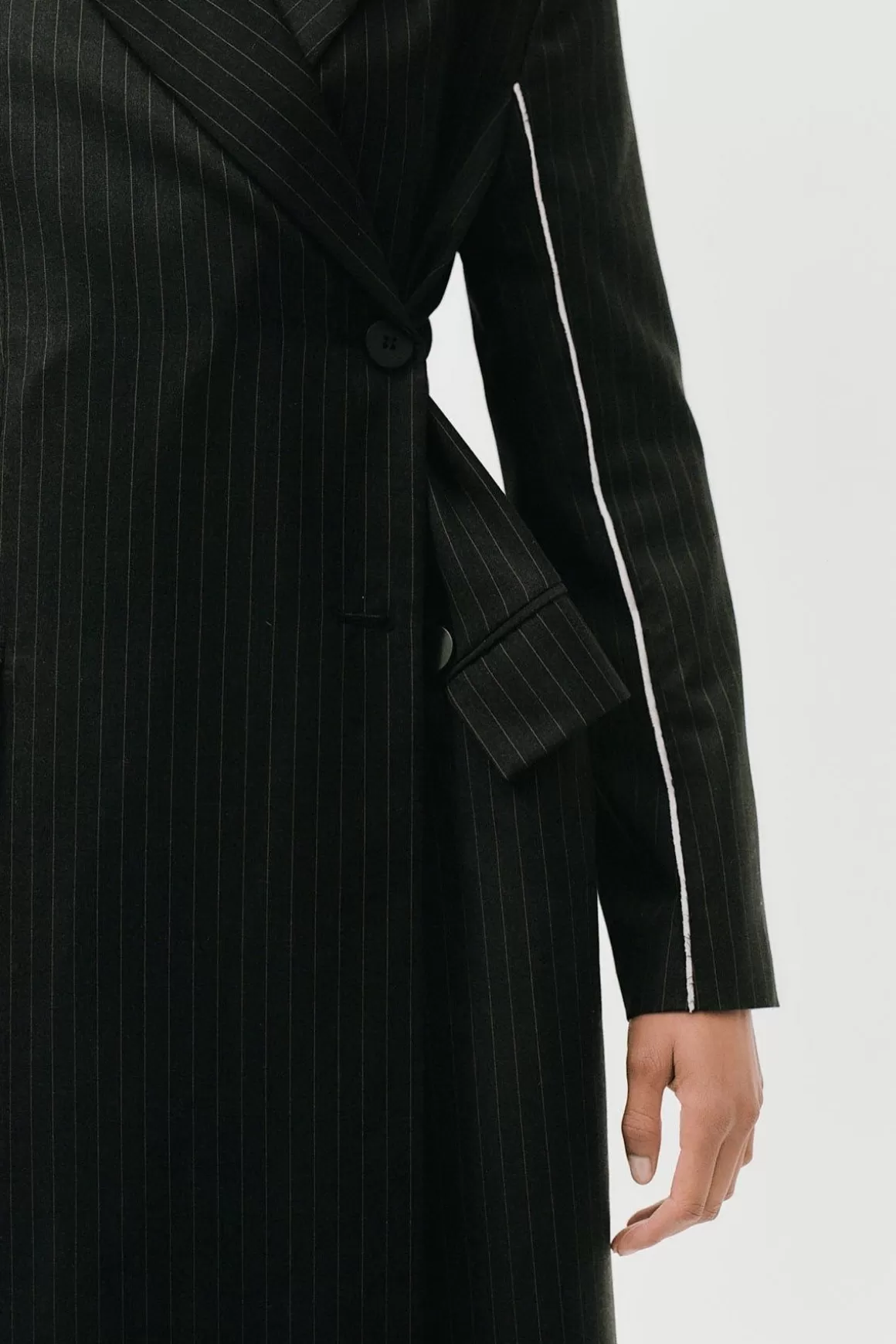 St. Agni Pinstripe Maxi Coat - Black