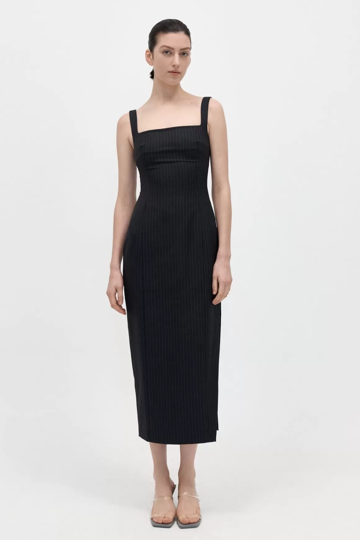 St. Agni Pinstripe Midi Dress - Black