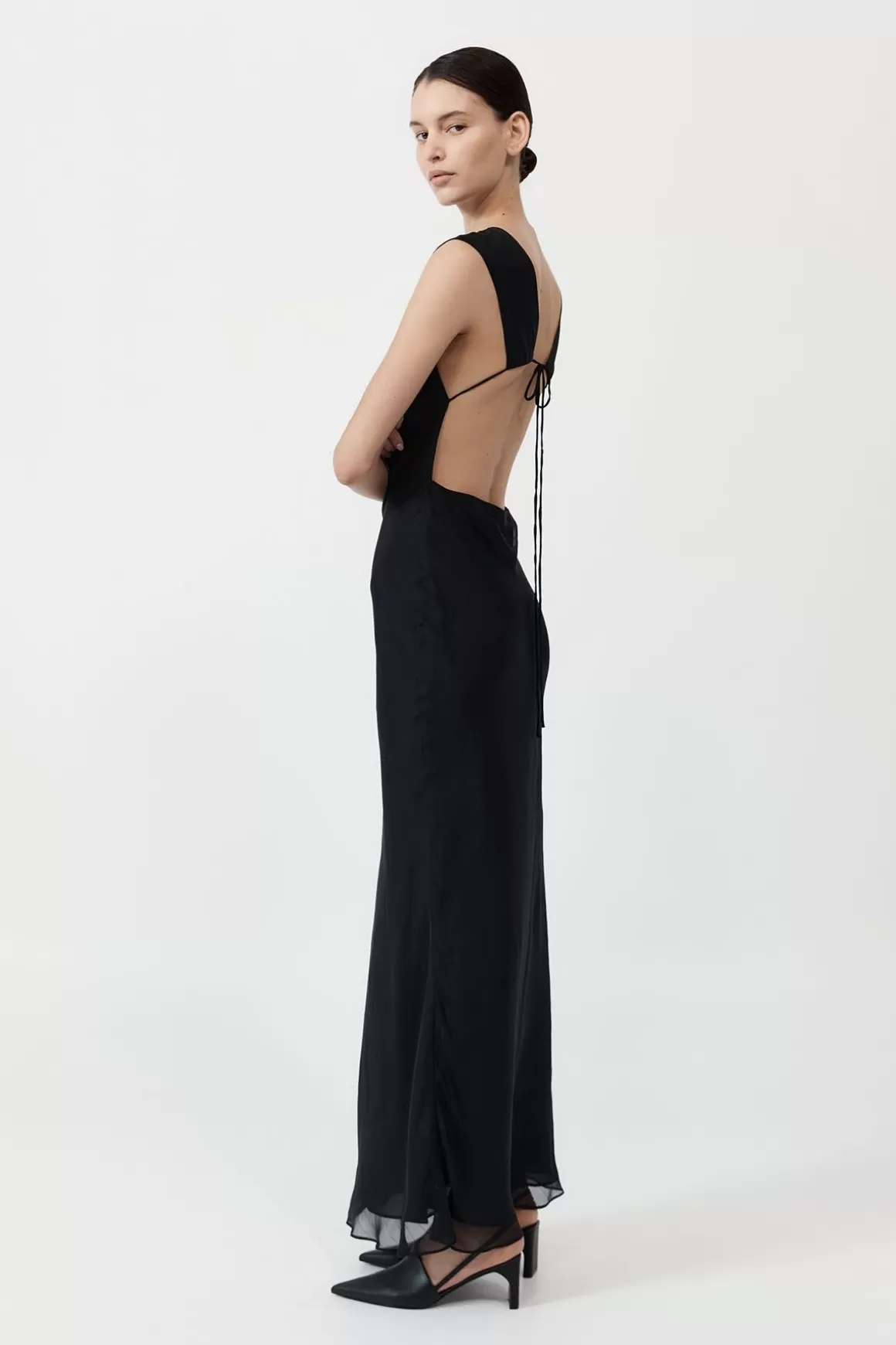 St. Agni Pinstripe Silk Maxi Dress - Black