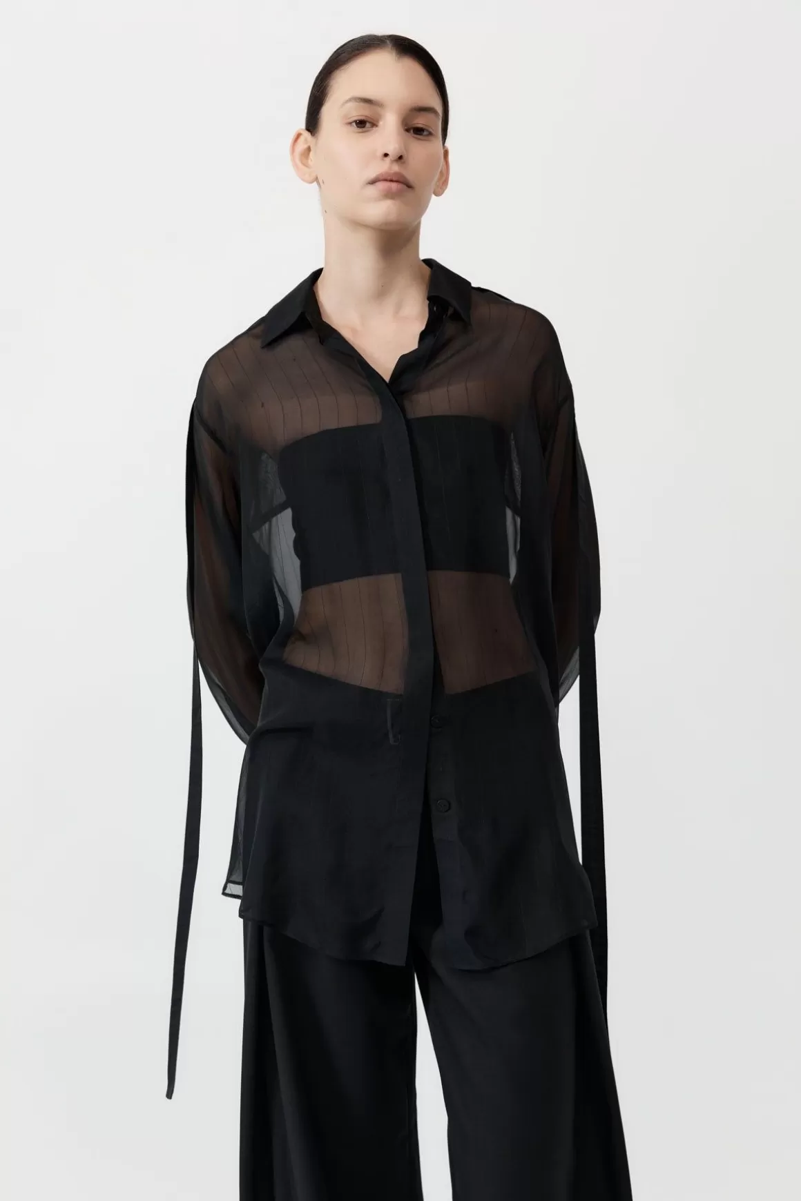 St. Agni Pinstripe Silk Shirt - Black