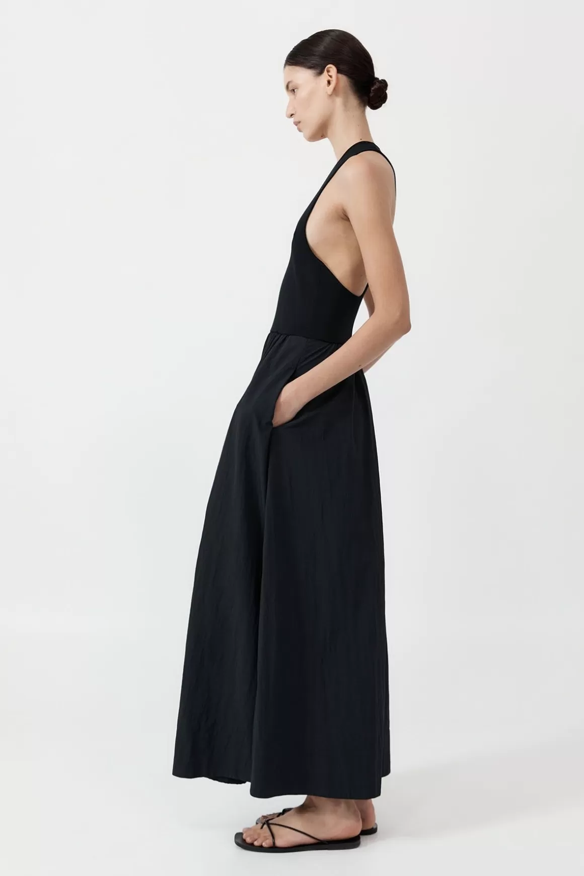 St. Agni Plunge Neck Dress - Black