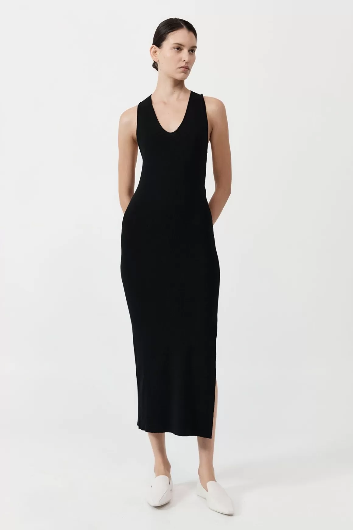 St. Agni Plunge Neck Knit Dress - Black