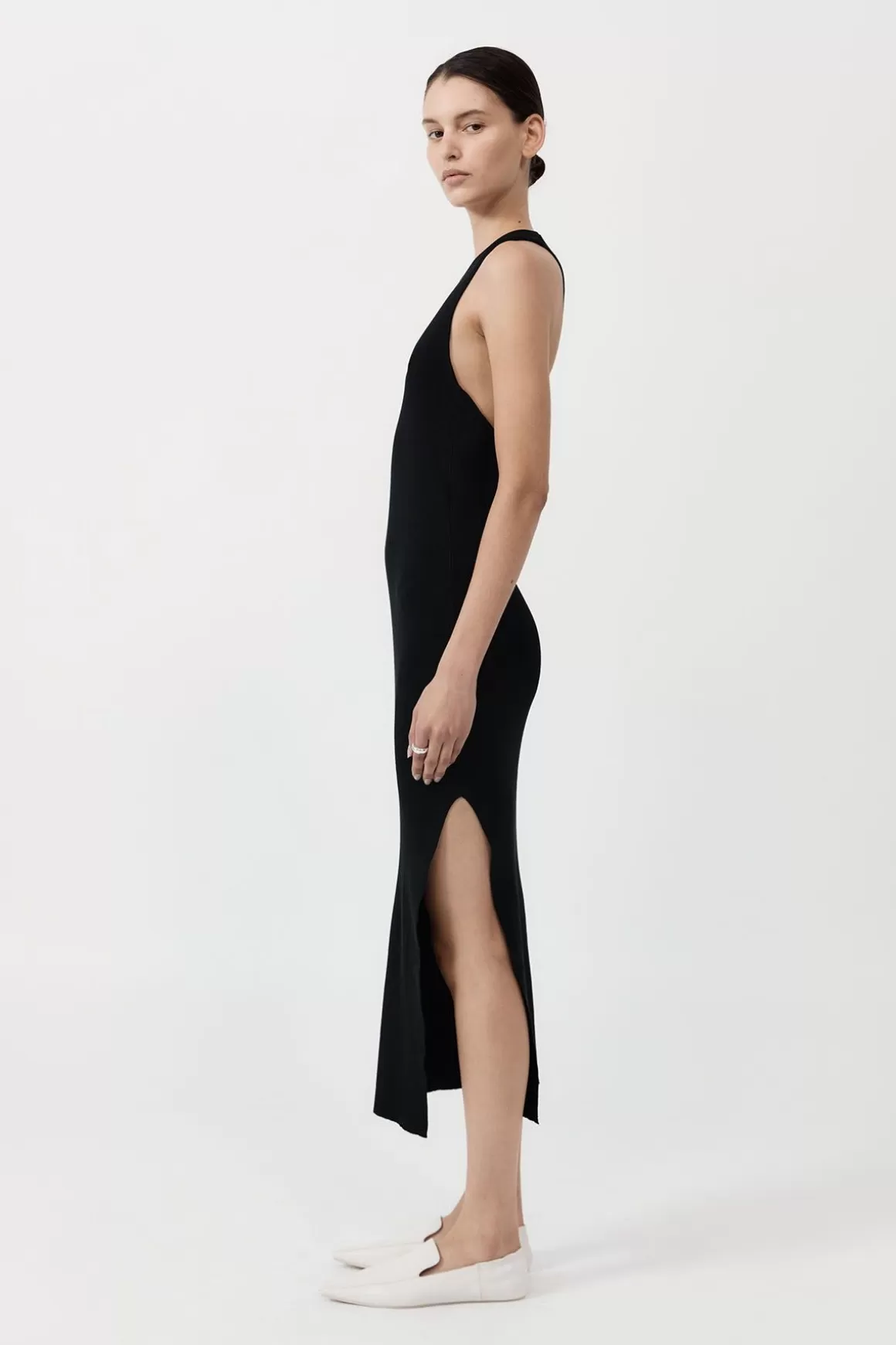 St. Agni Plunge Neck Knit Dress - Black