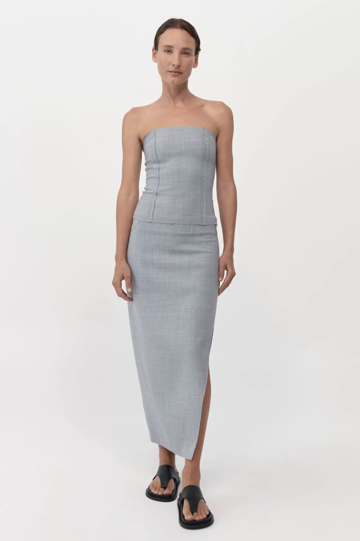 St. Agni Raw Hem Midi Skirt - Grey Heather