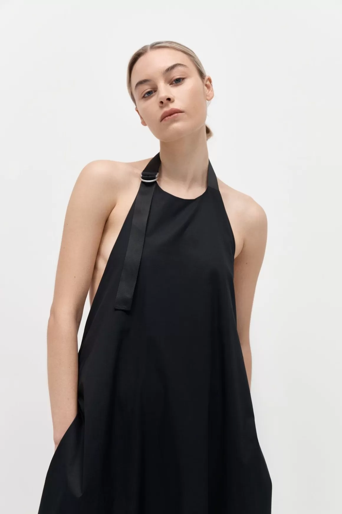 St. Agni Ring Detail Halter Dress - Black