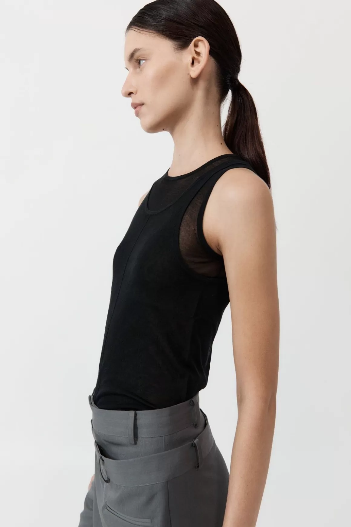 St. Agni Semi Sheer Double Layer Tank - Black