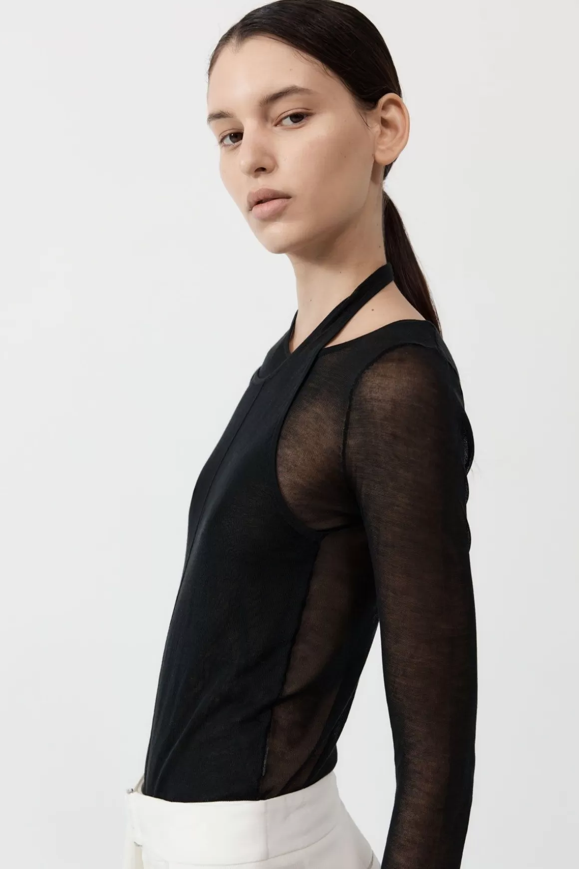 St. Agni Semi Sheer Loop Top - Black