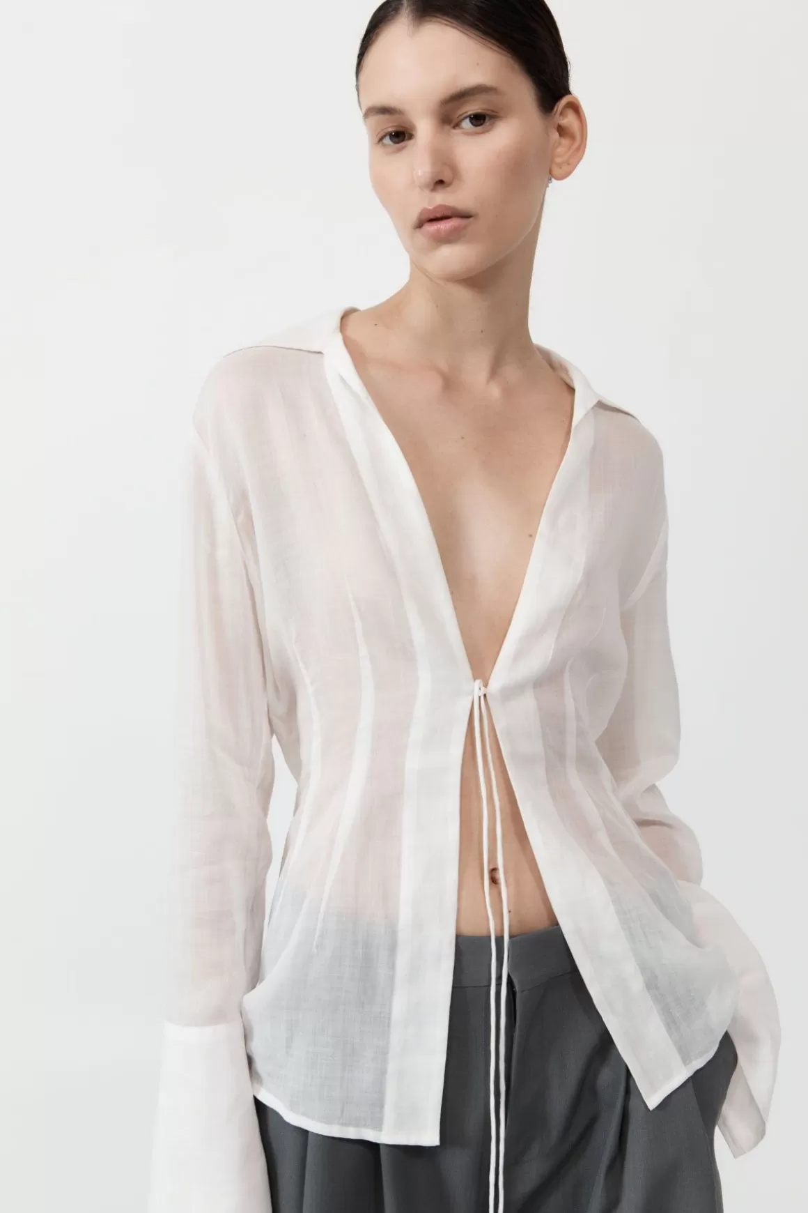 St. Agni Sheer Linen Tie Top - White