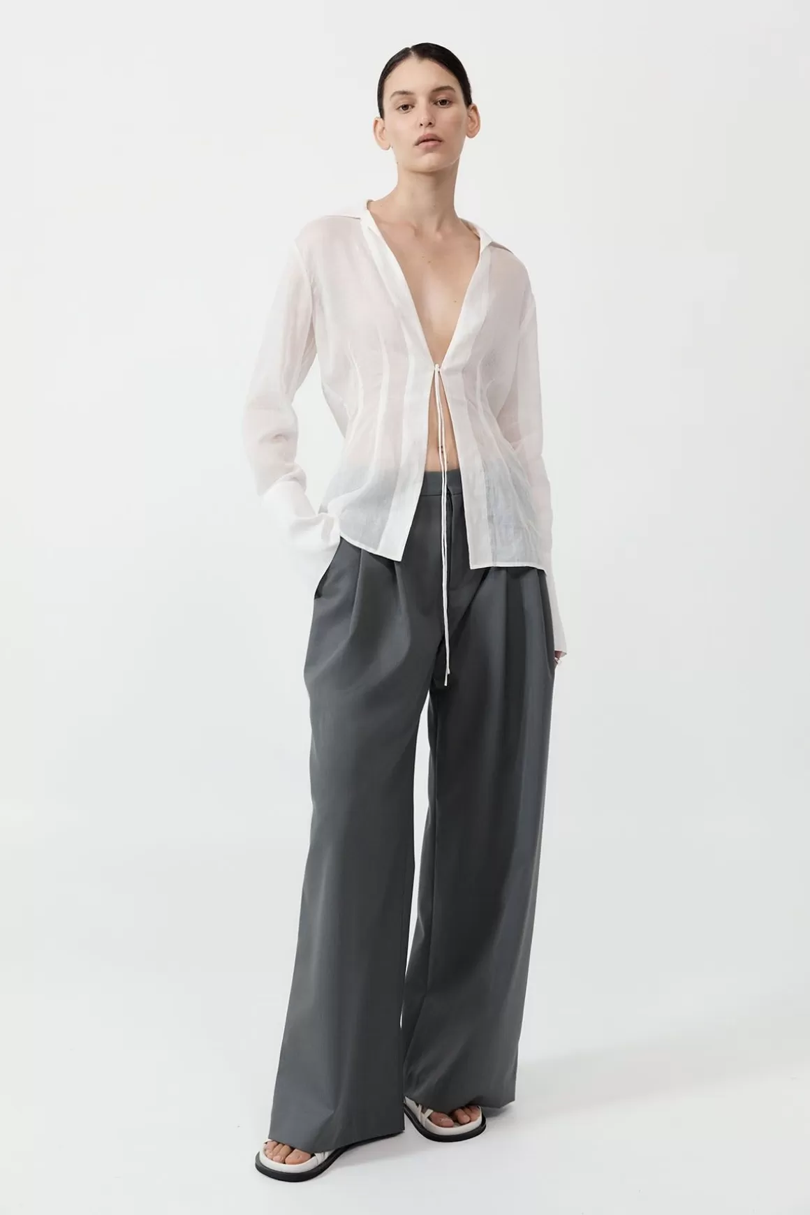 St. Agni Sheer Linen Tie Top - White