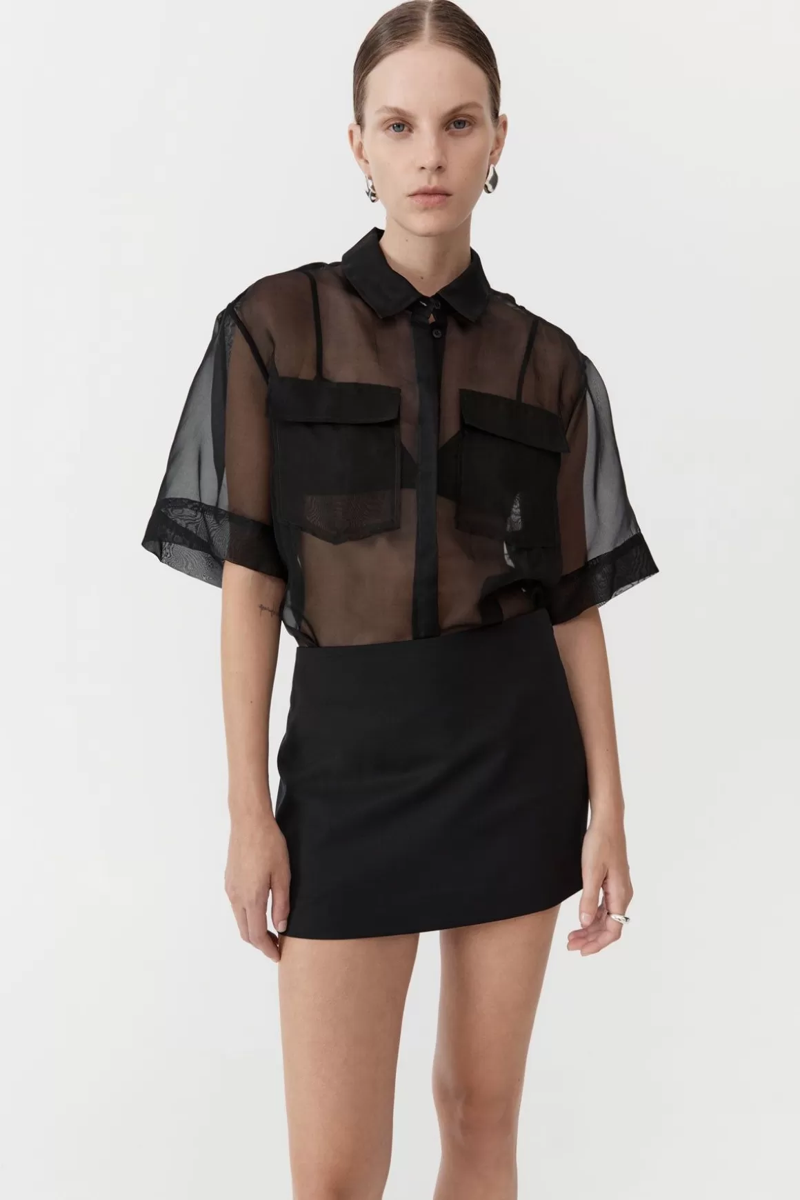 St. Agni Sheer Organza Shirt - Black