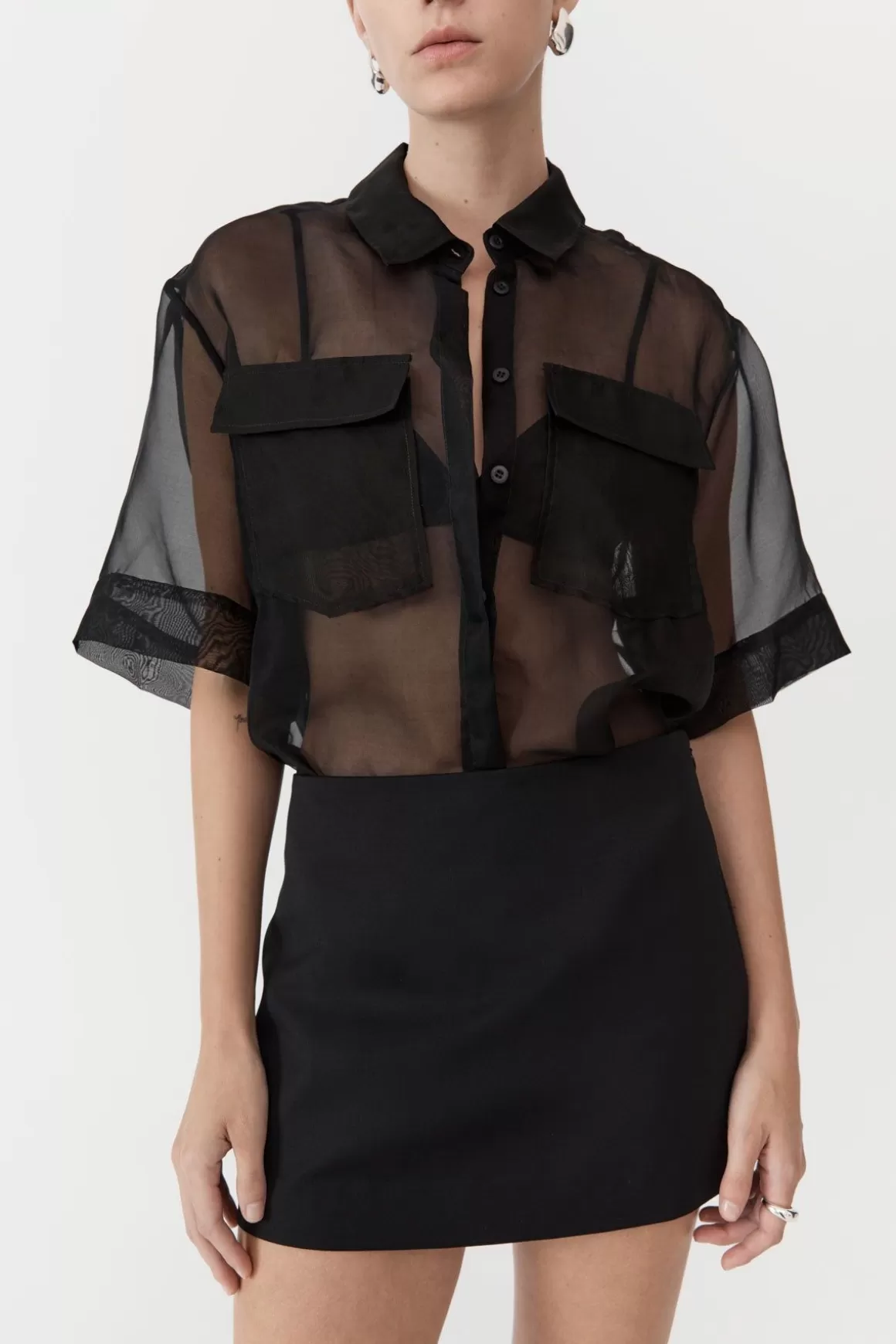 St. Agni Sheer Organza Shirt - Black