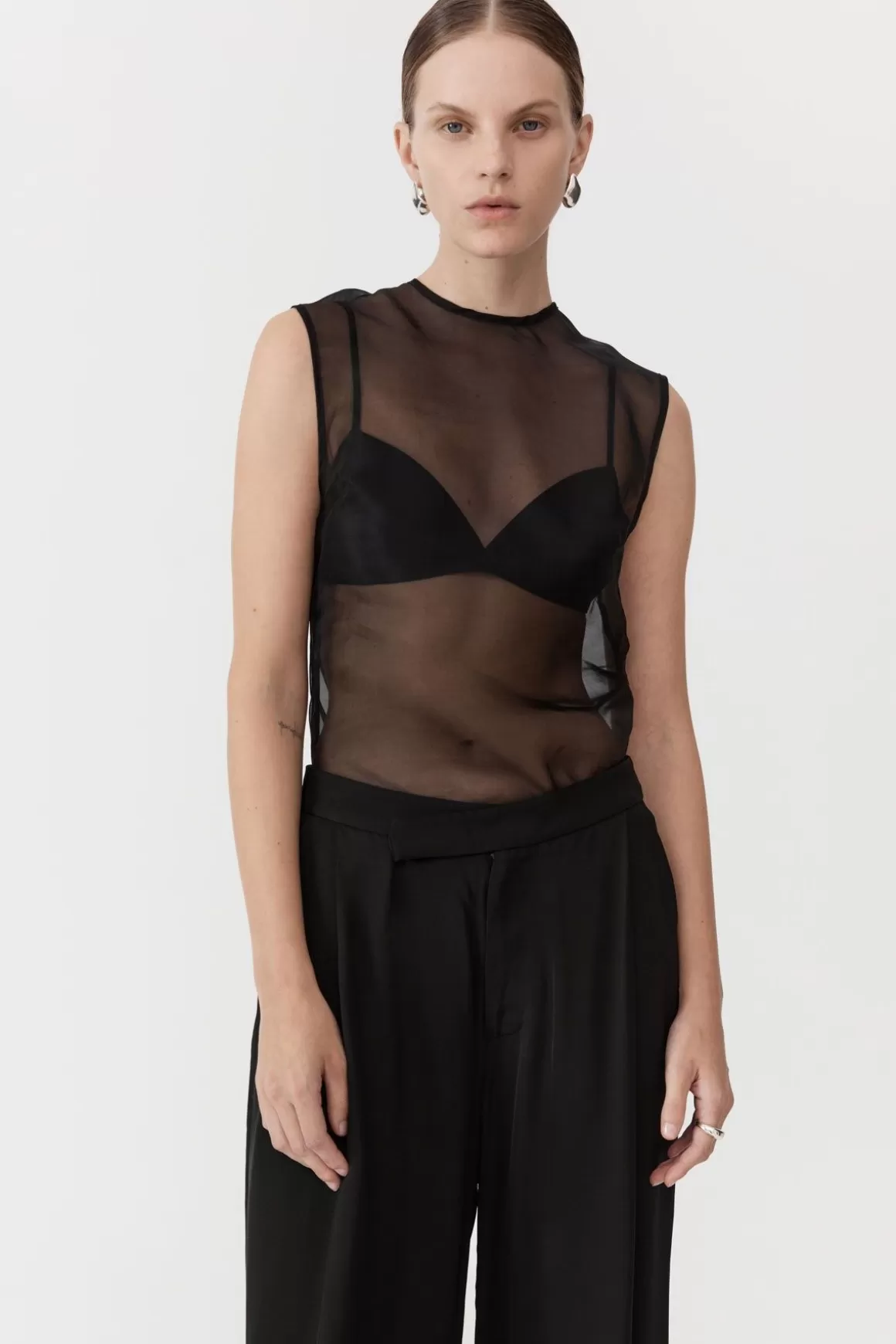 St. Agni Sheer Organza Top - Black