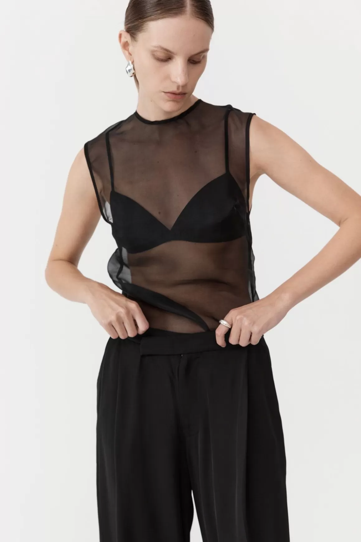 St. Agni Sheer Organza Top - Black