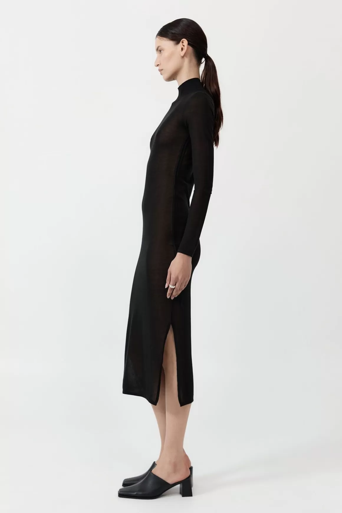 St. Agni Sheer Ruched Dress - Black