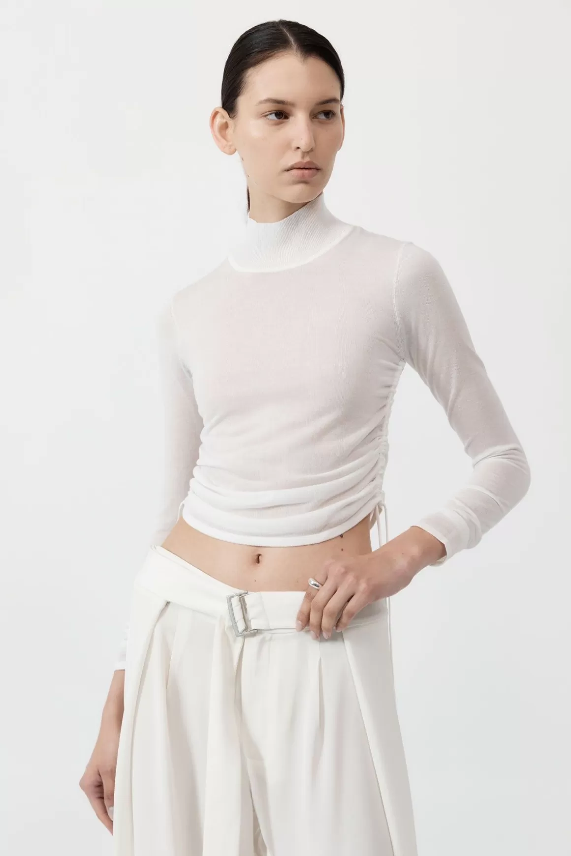 St. Agni Sheer Ruched Top - White