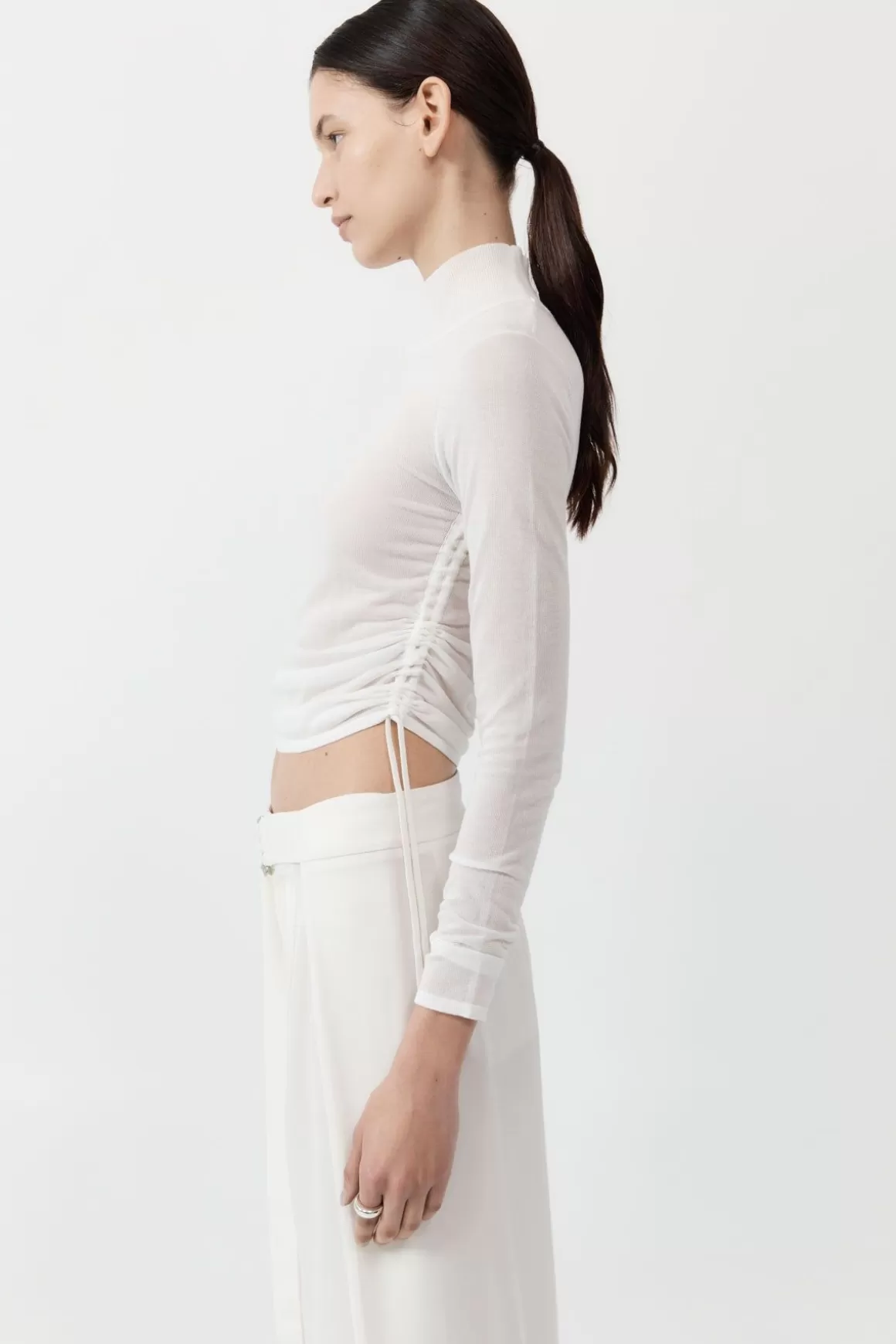 St. Agni Sheer Ruched Top - White