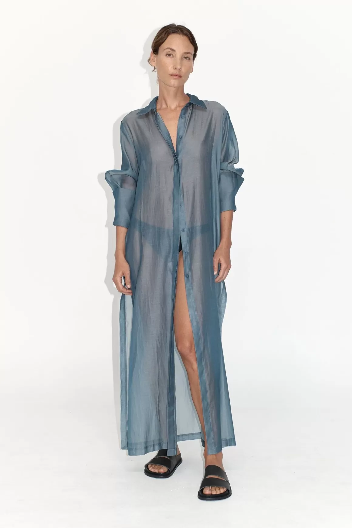 St. Agni Sheer Shirt Dress - Slate