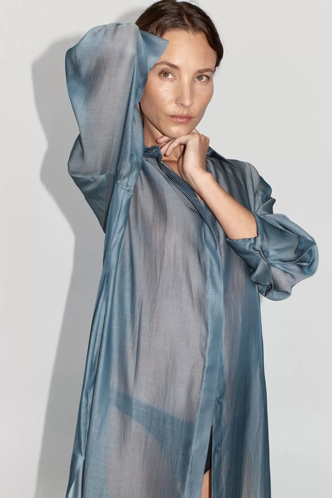 St. Agni Sheer Shirt Dress - Slate