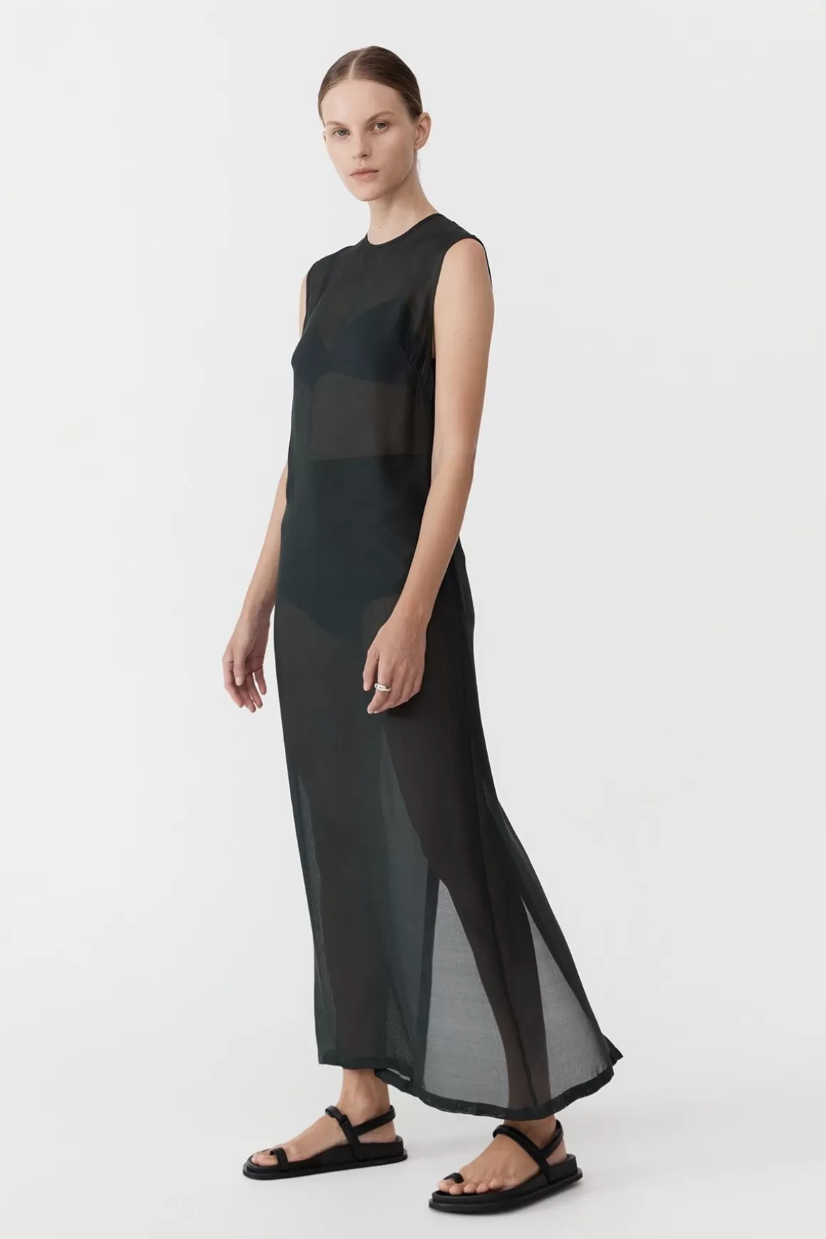 St. Agni Sheer Silk Gauze Dress - Soot