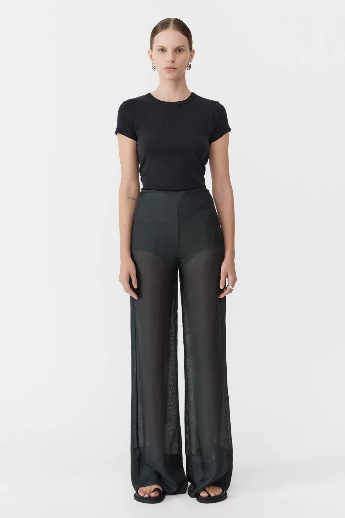 St. Agni Sheer Silk Gauze Pants - Soot