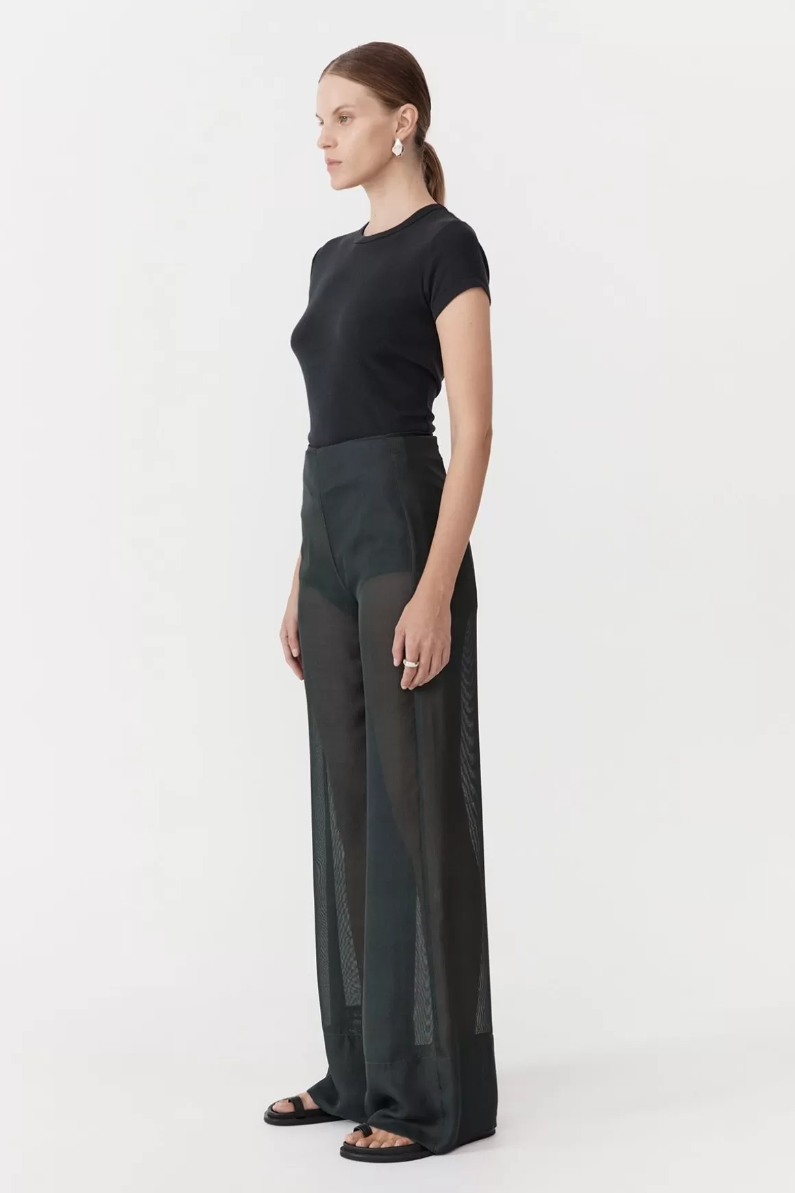 St. Agni Sheer Silk Gauze Pants - Soot