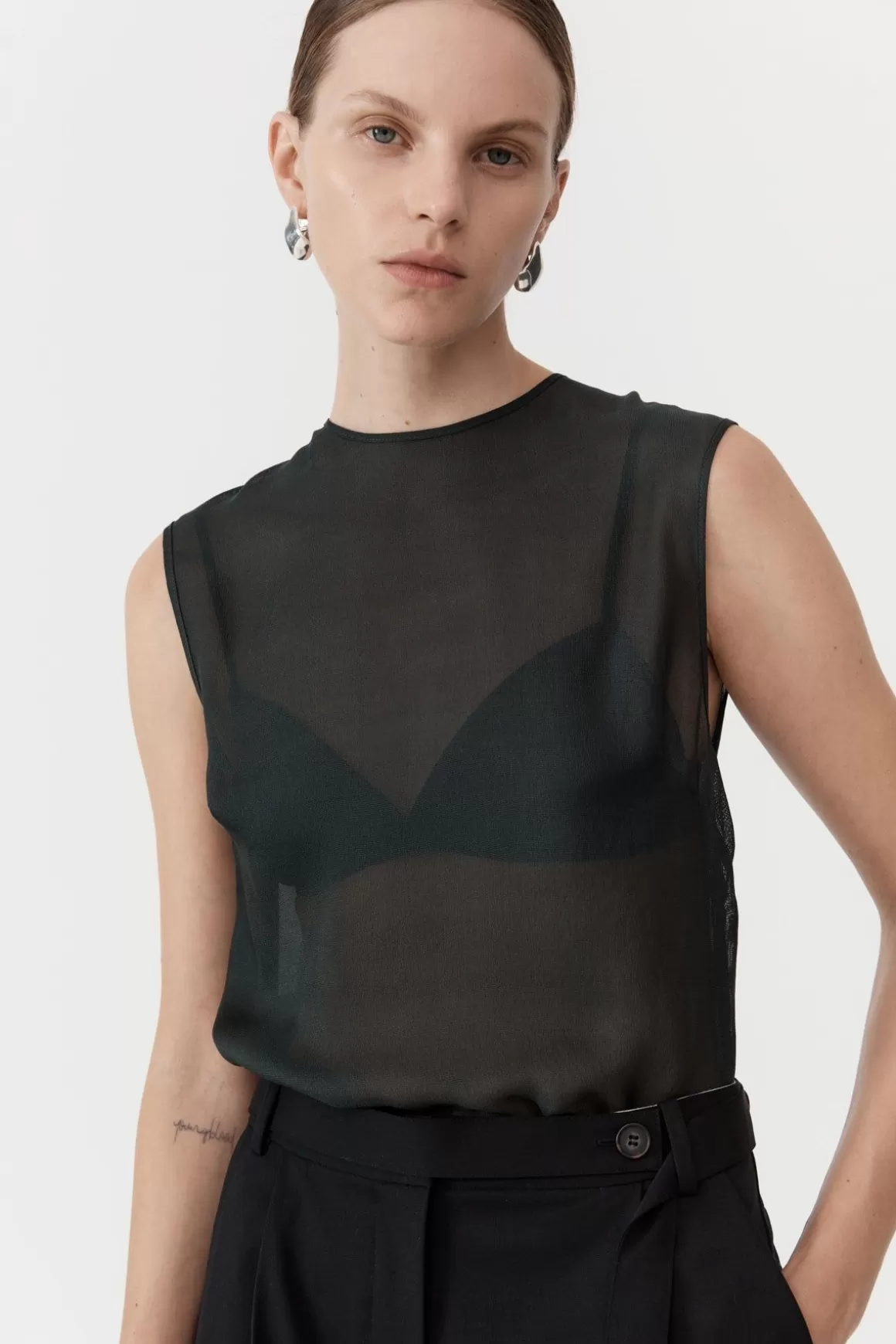 St. Agni Sheer Silk Gauze Top - Soot