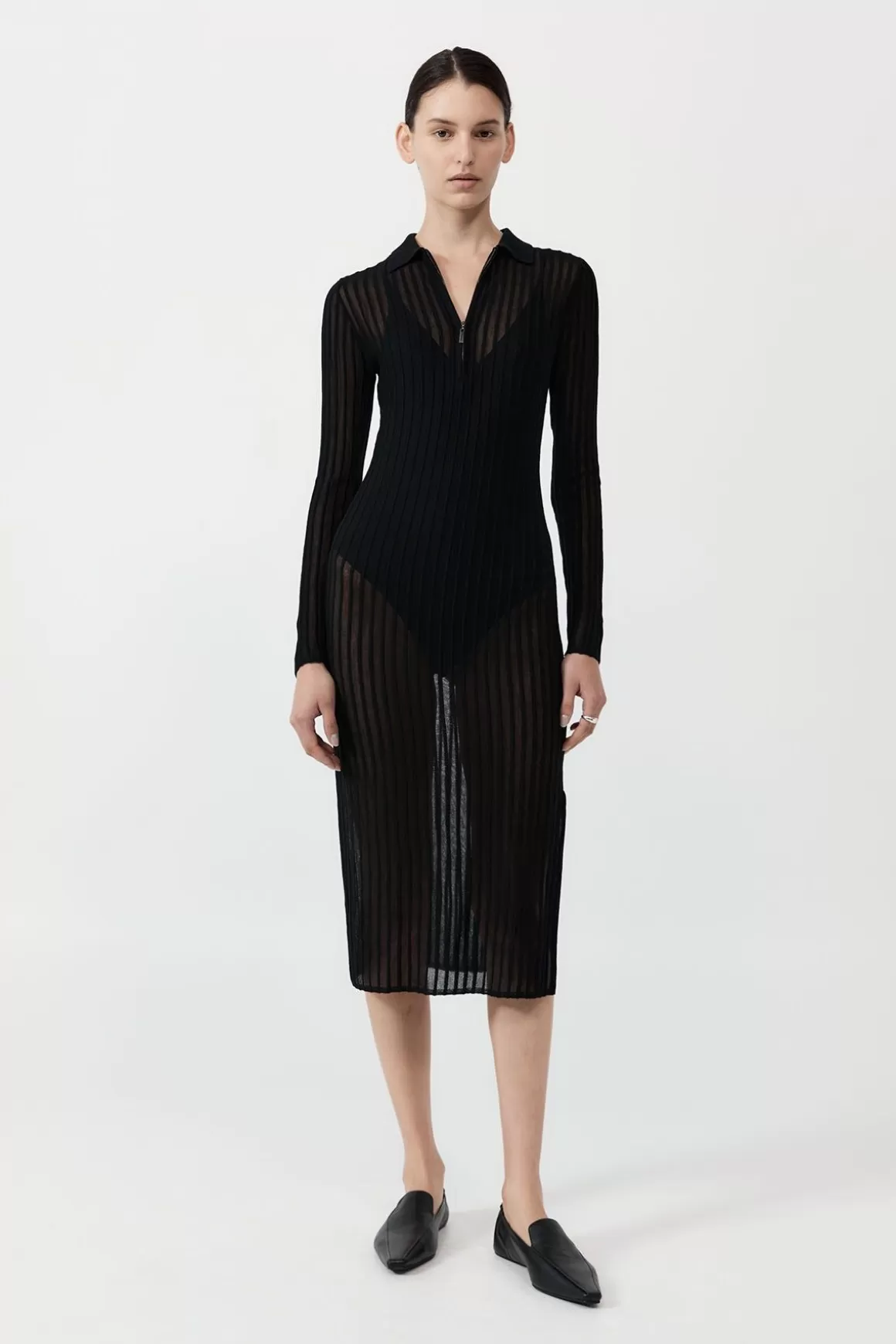 St. Agni Sheer Stripe Dress - Black