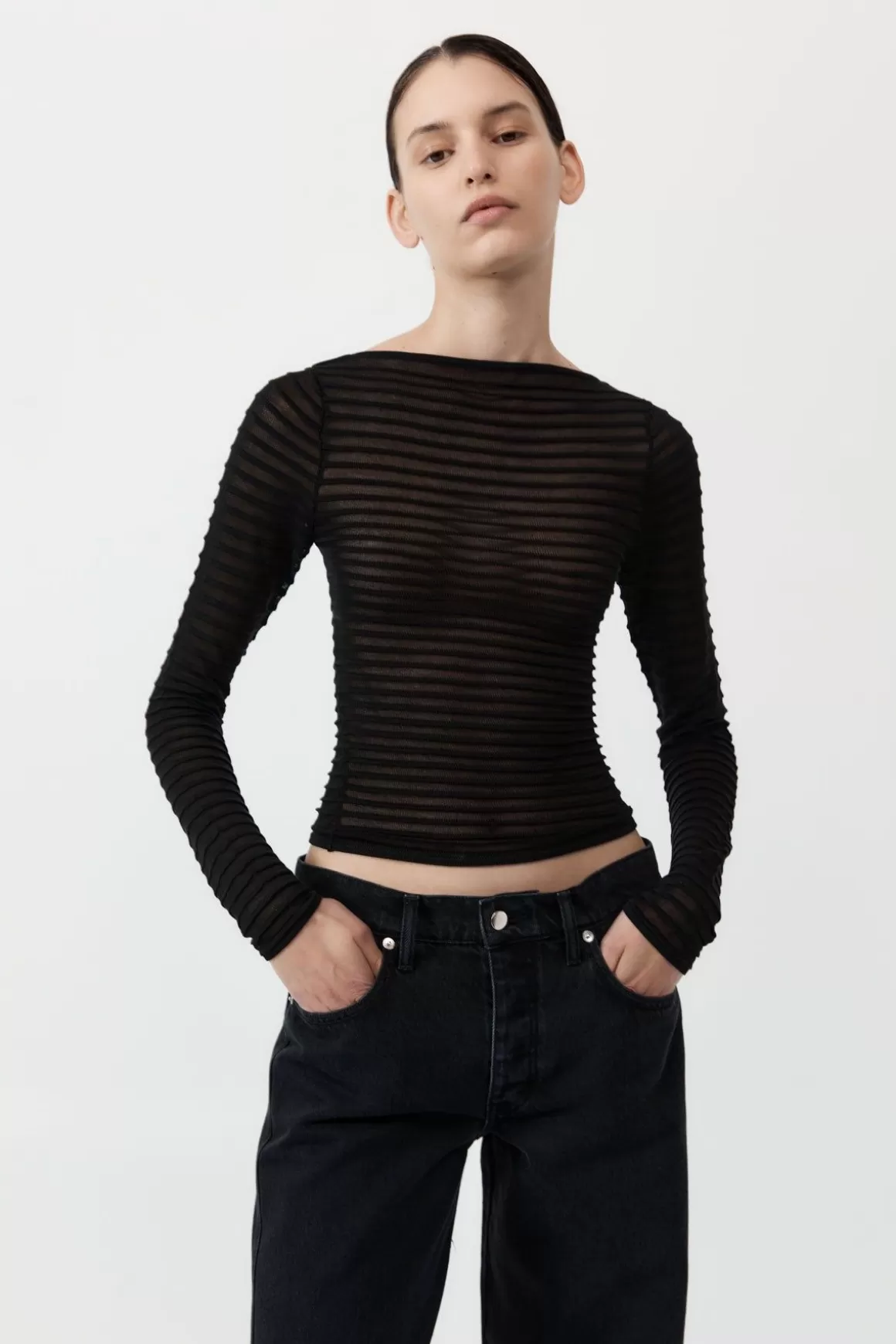 St. Agni Sheer Stripe Top - Black