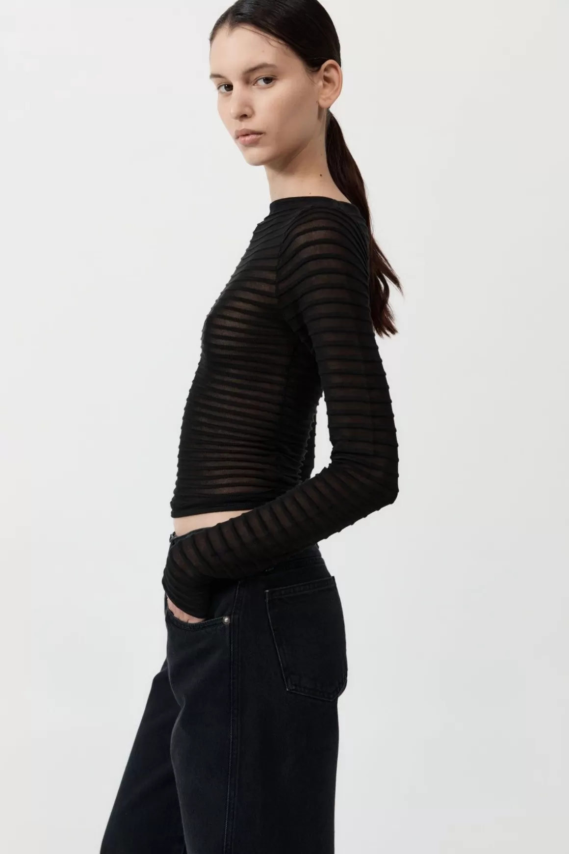 St. Agni Sheer Stripe Top - Black