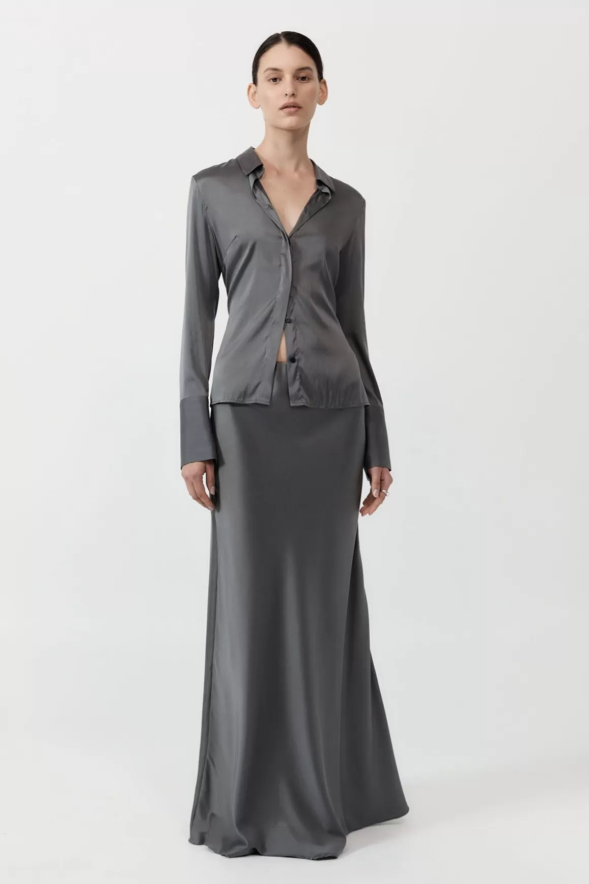 St. Agni Soft Silk Maxi Skirt - Pewter Grey