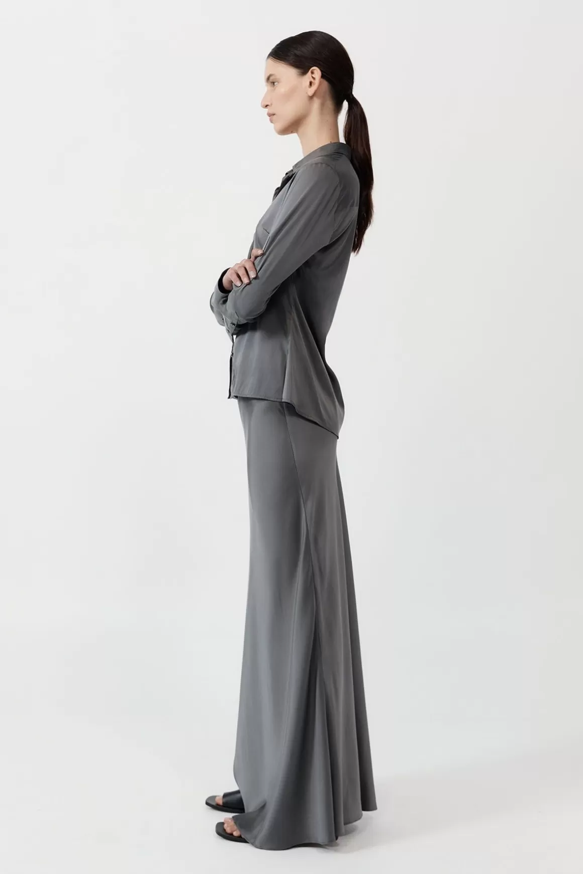 St. Agni Soft Silk Maxi Skirt - Pewter Grey