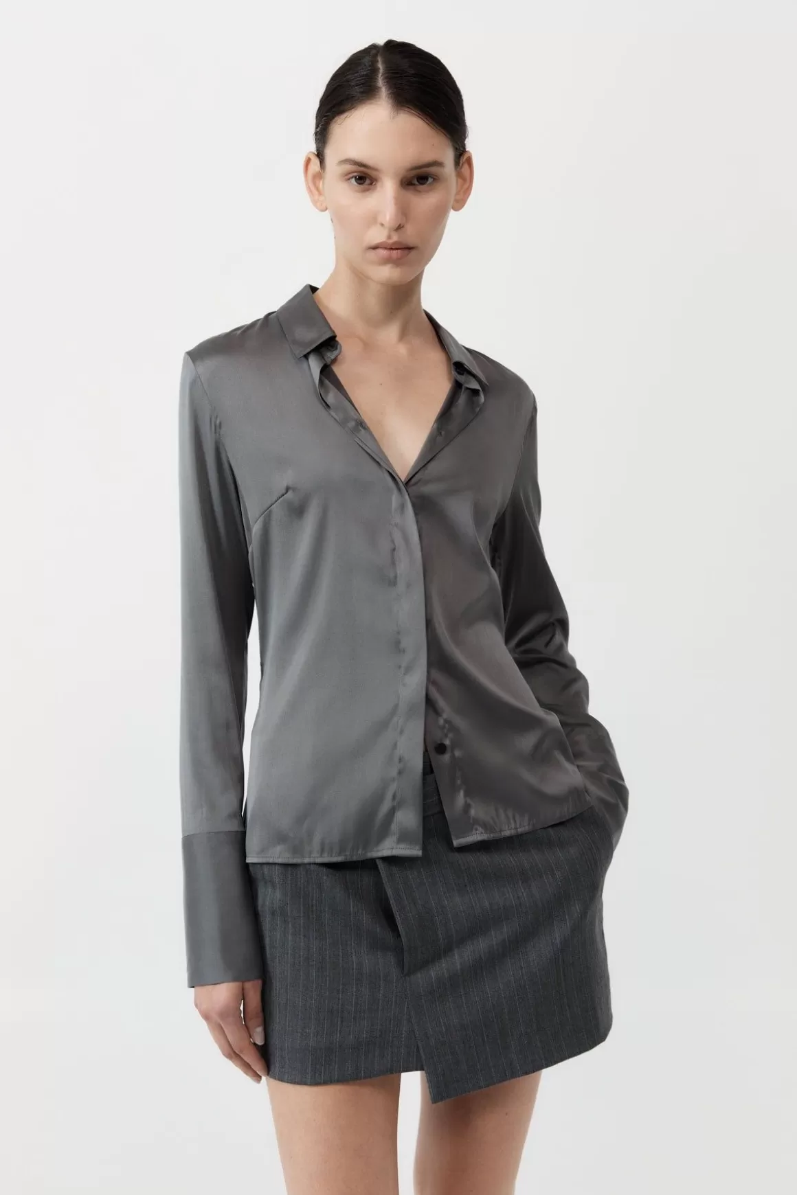 St. Agni Soft Silk Shirt - Pewter Grey