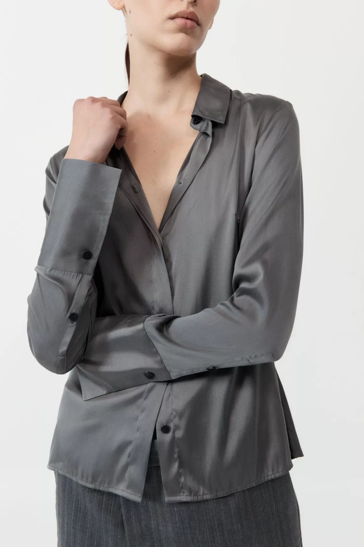 St. Agni Soft Silk Shirt - Pewter Grey