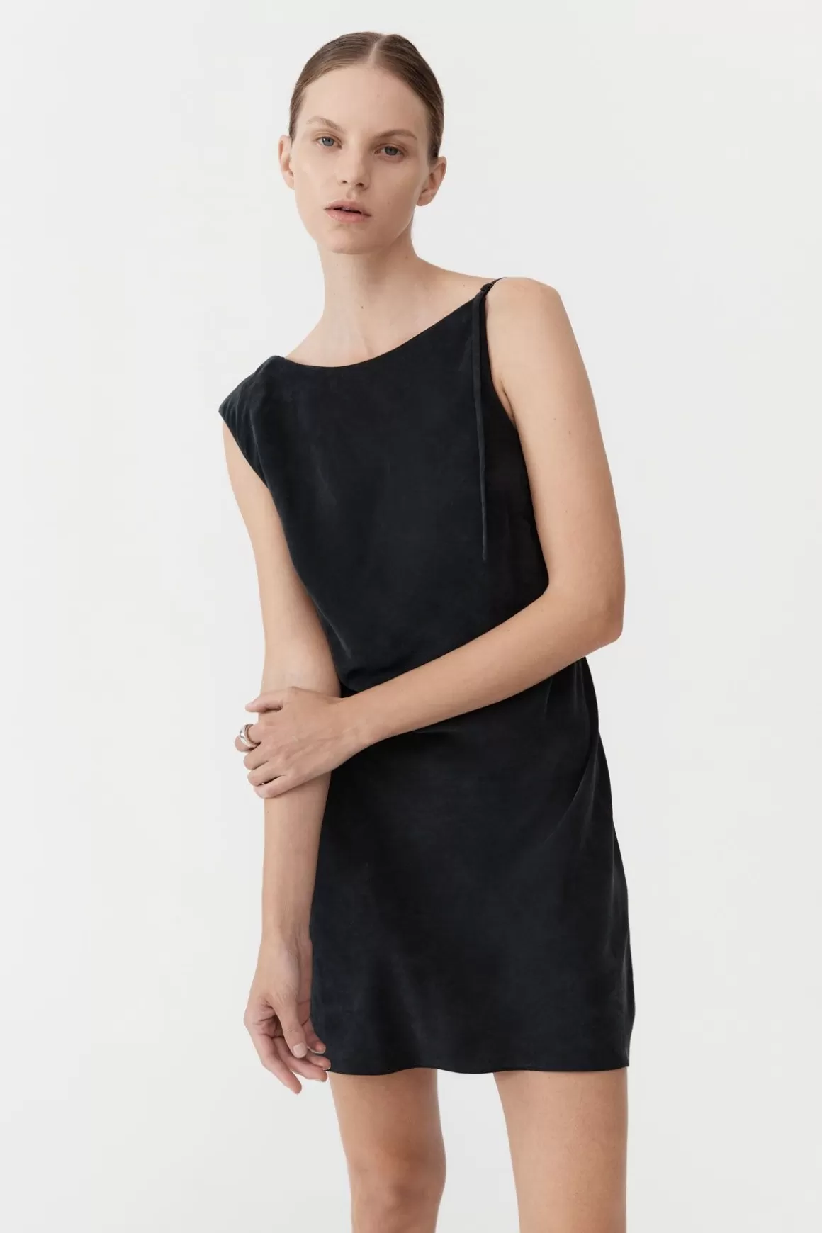 St. Agni Sophia Drape Mini Dress - Washed Black