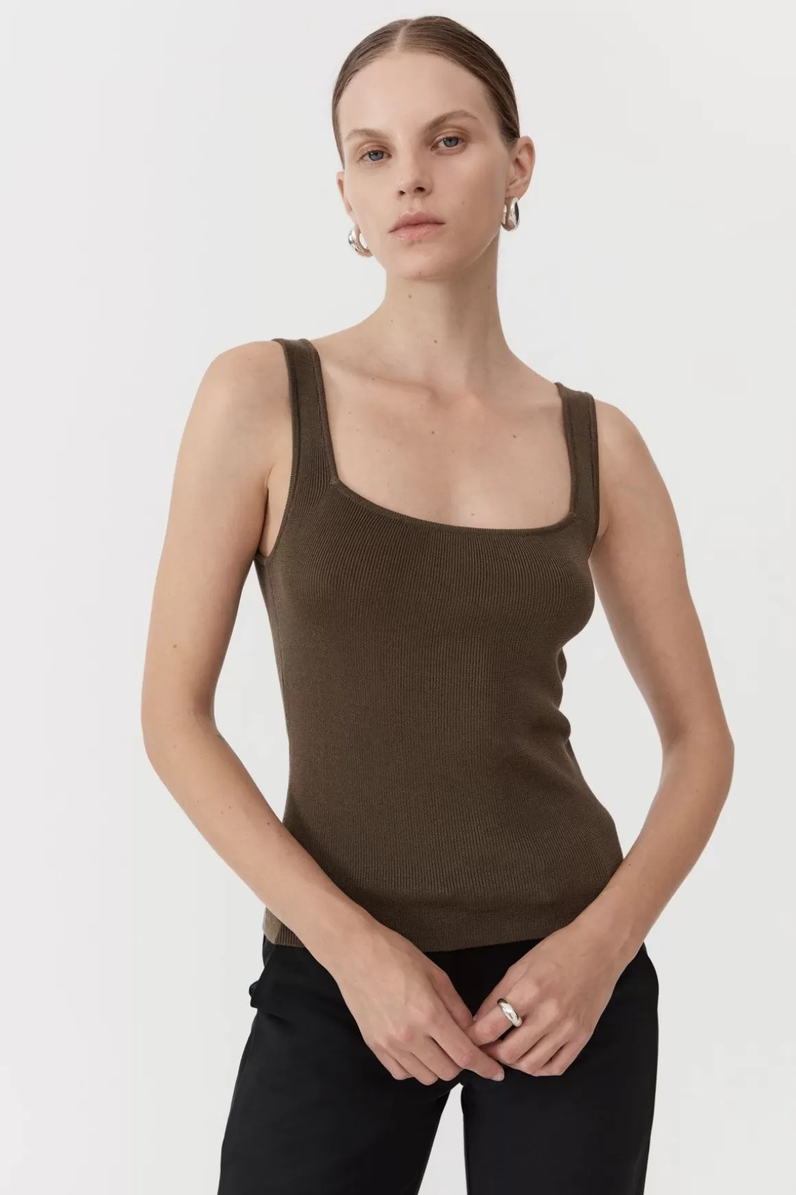 St. Agni Square Neck Knit Singlet - Kelp