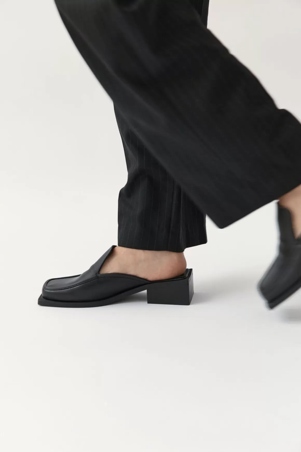 St. Agni Square Toe Mule - Black