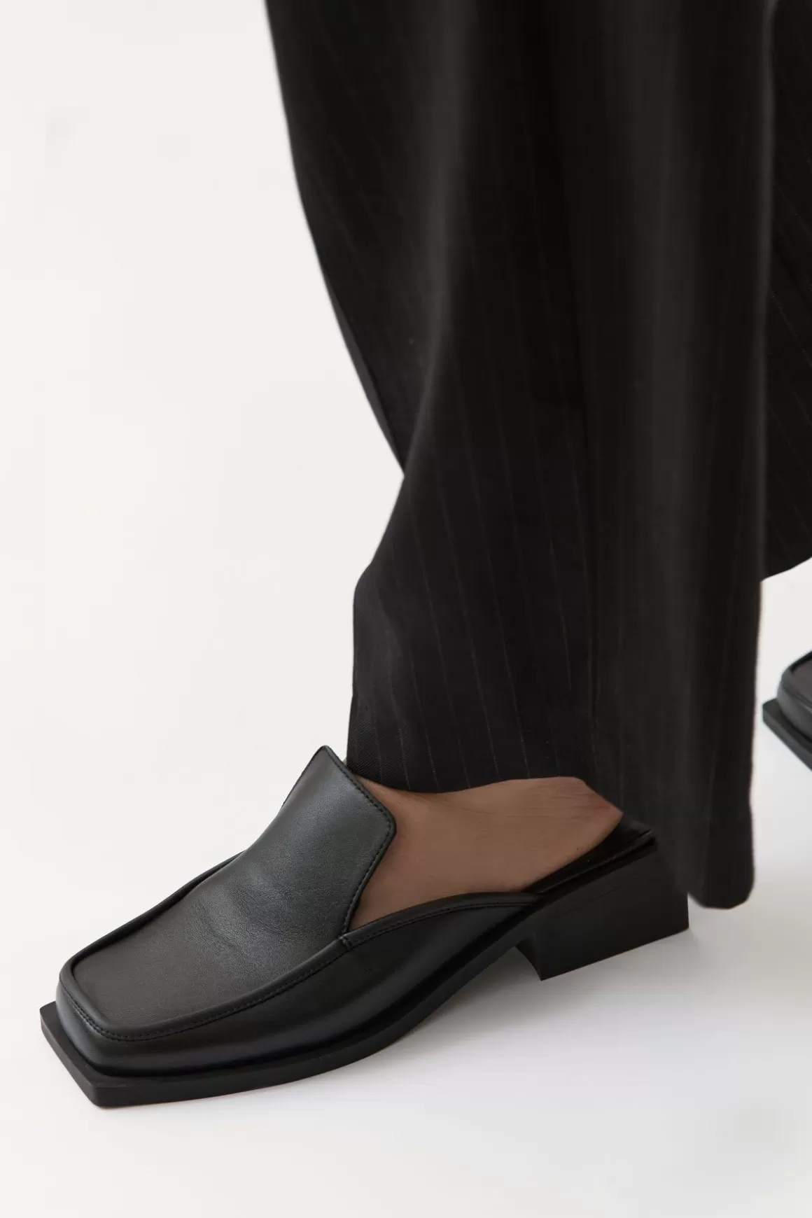 St. Agni Square Toe Mule - Black