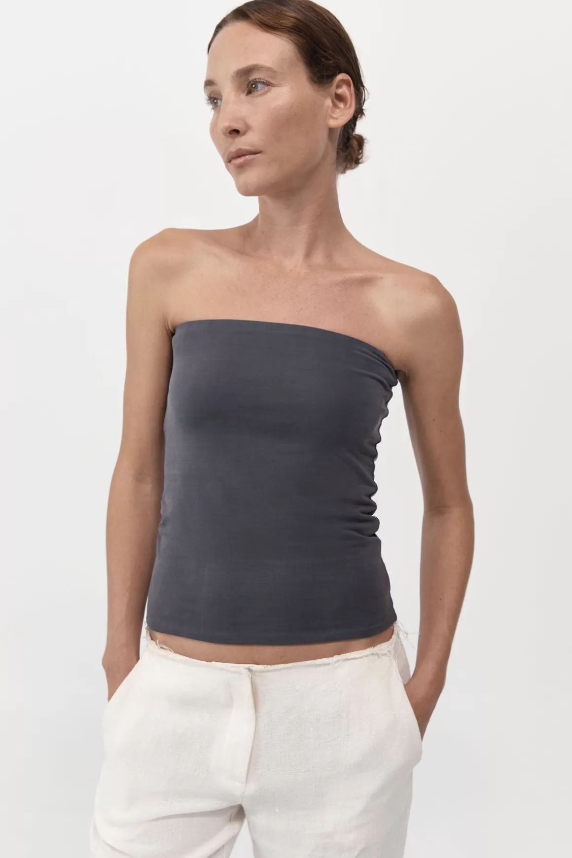 St. Agni Strapless Jersey Top - Graphite