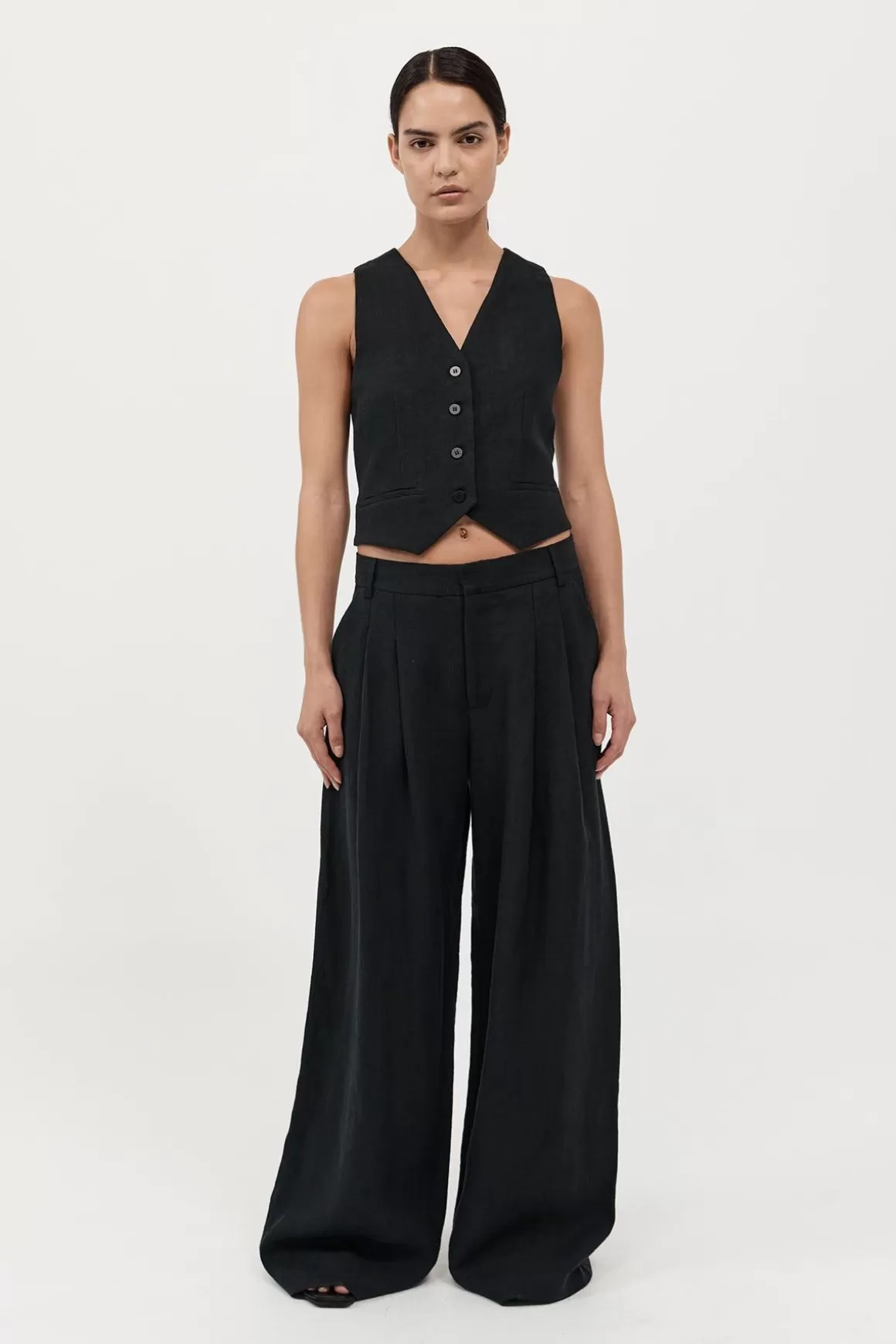 St. Agni Tailored Linen Pants - Black