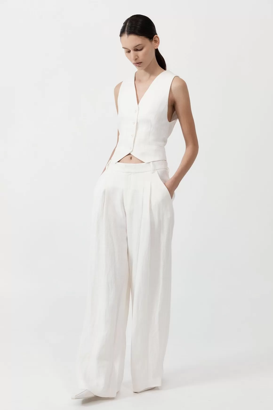 St. Agni Tailored Linen Pants - Ivory