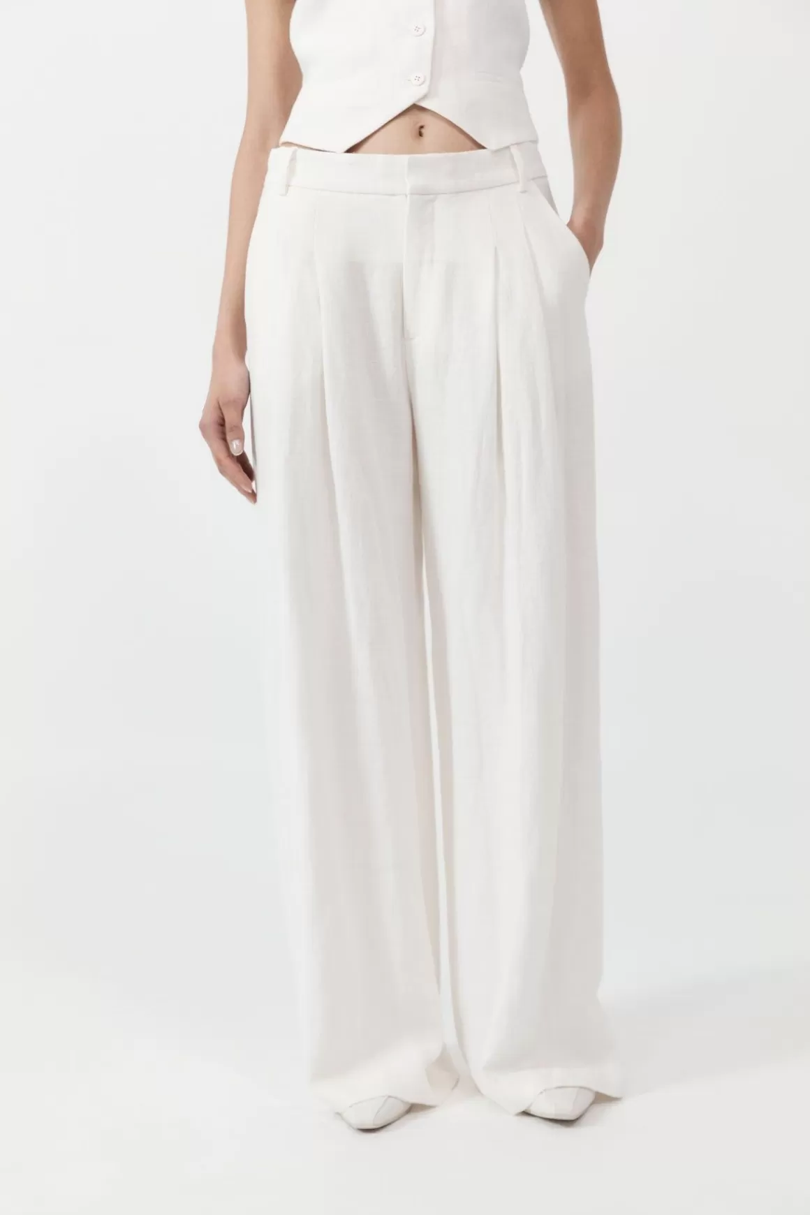 St. Agni Tailored Linen Pants - Ivory