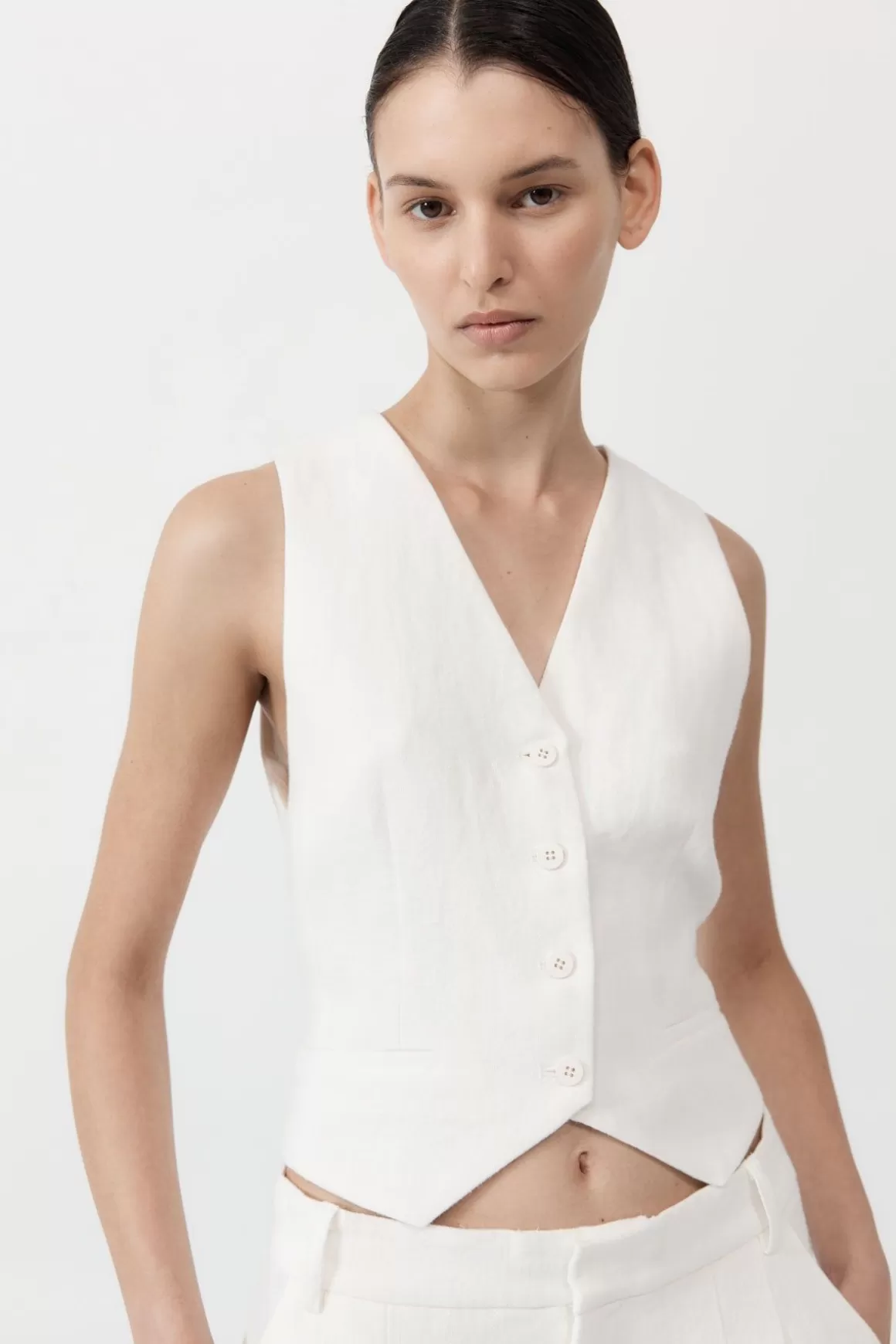 St. Agni Tailored Linen Vest - Ivory